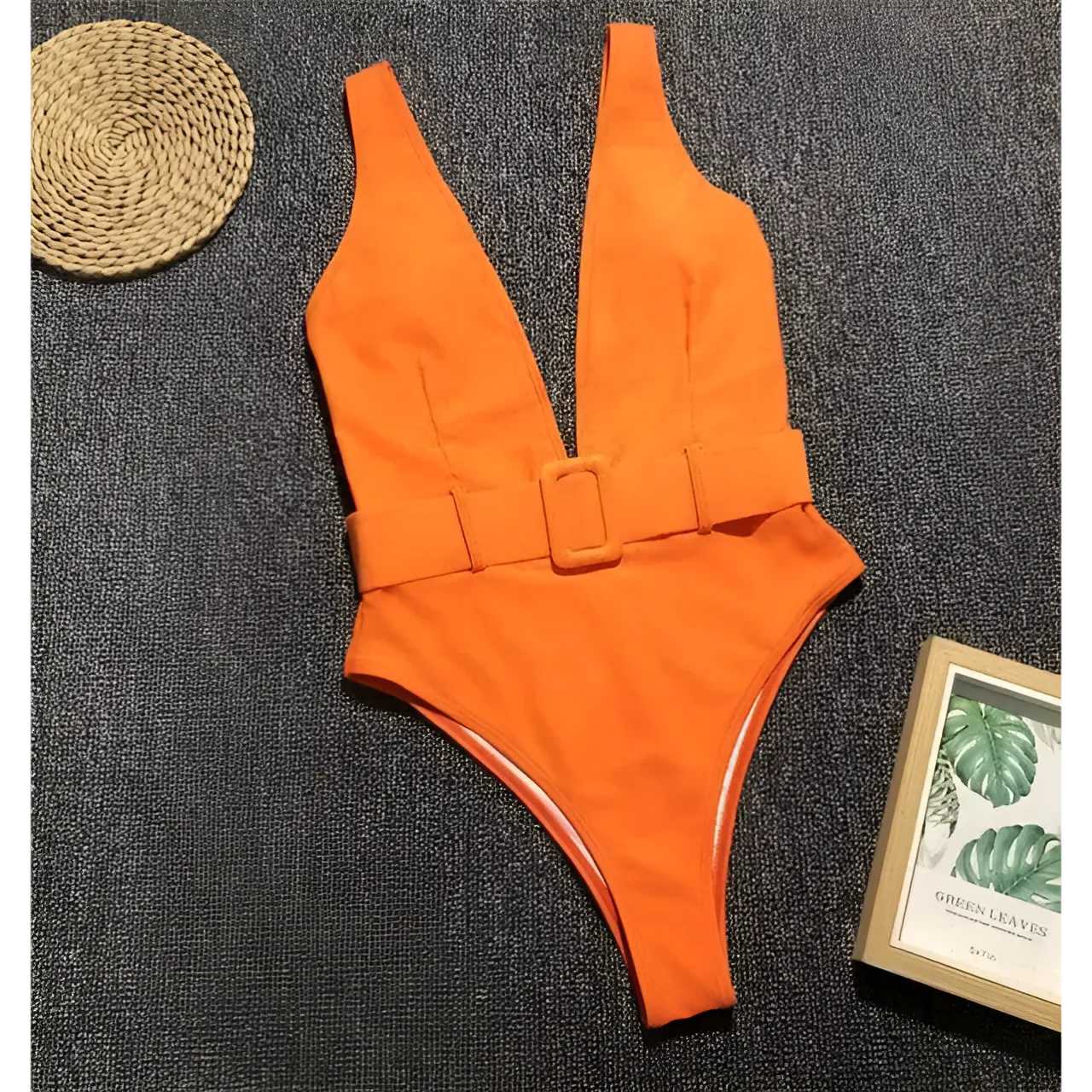 Orange Maillot de bain une pièce avec ceinture à la taille