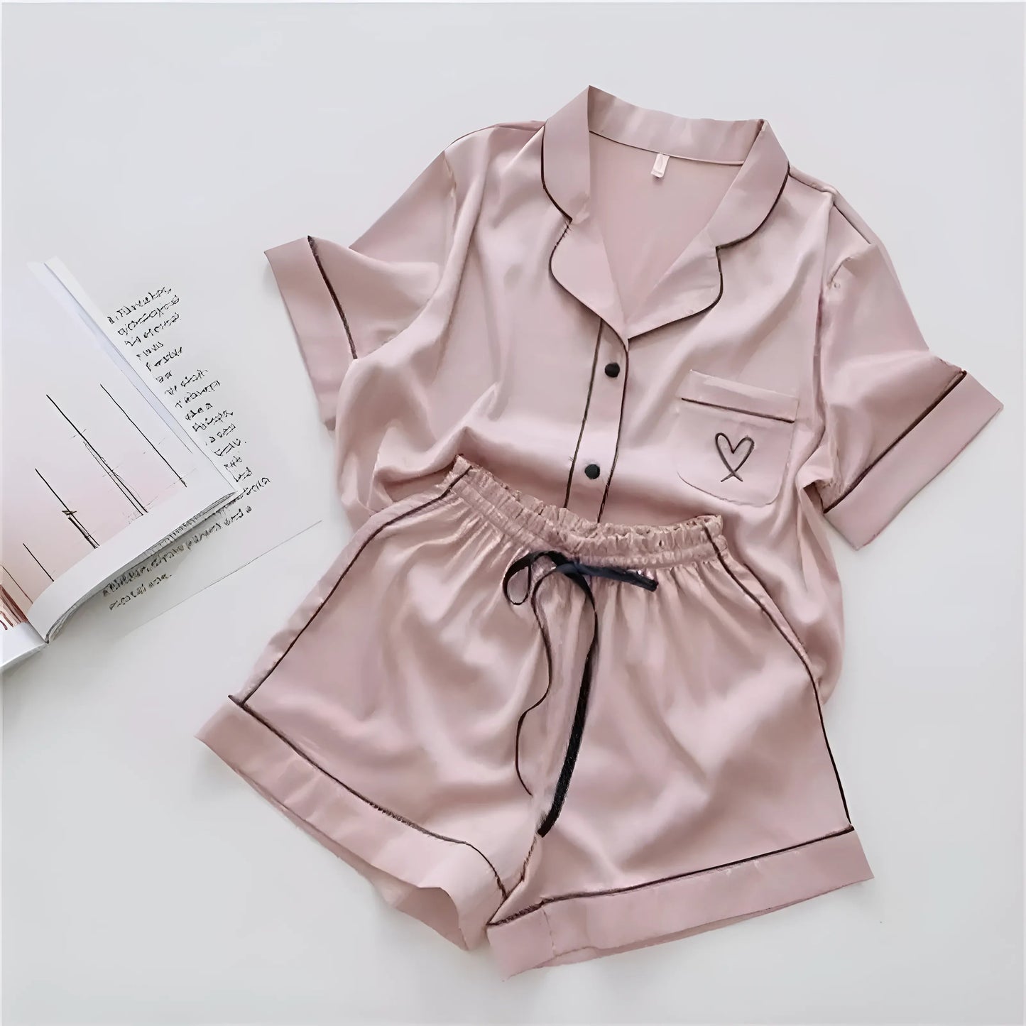 Pyjamas en satin pour femmes avec chemise et short court