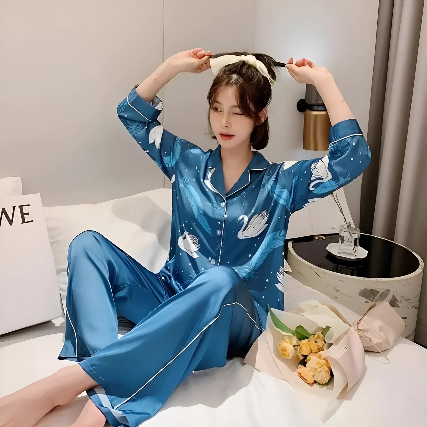 Pyjamas imprimés de cygne pour femmes