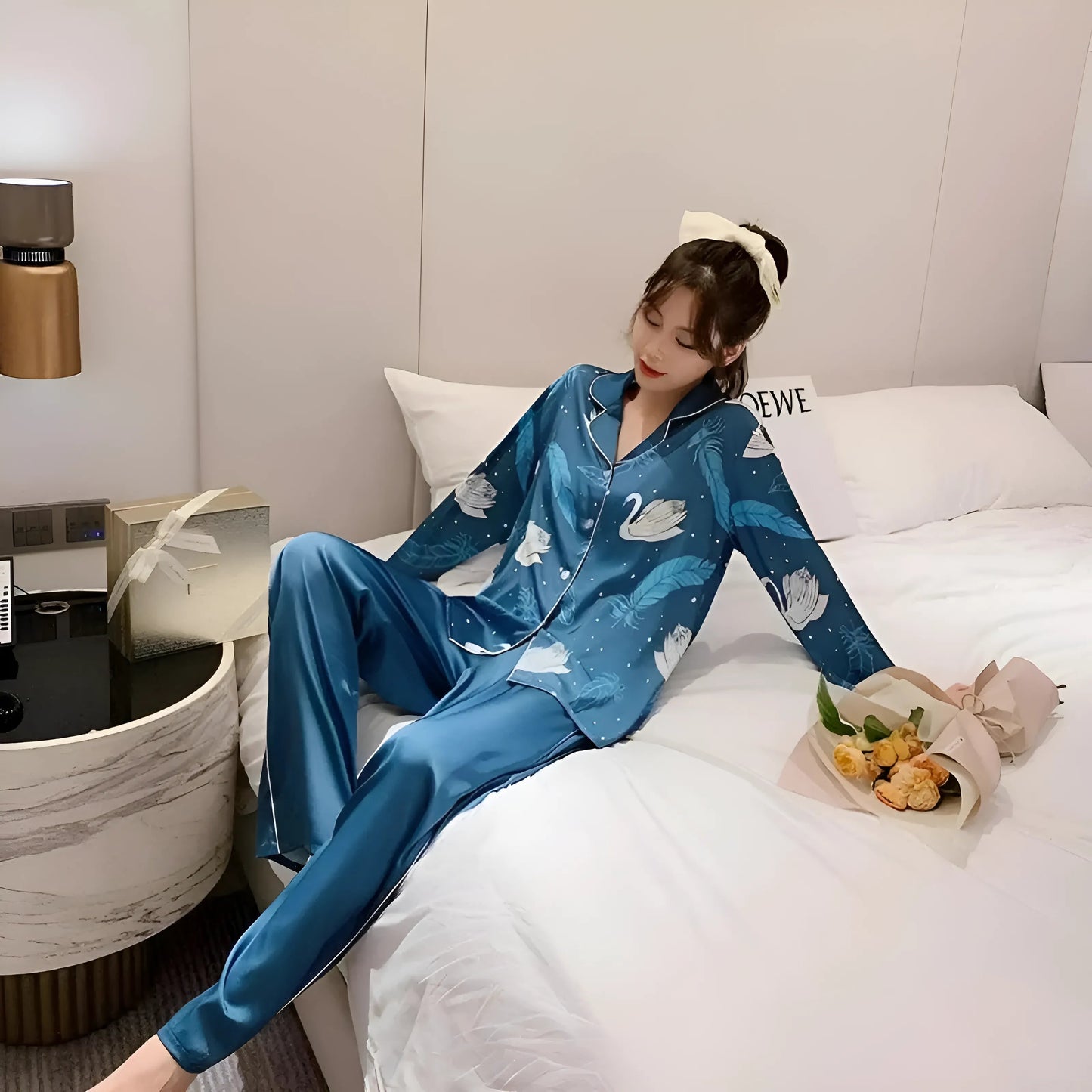 Pyjamas imprimés de cygne pour femmes