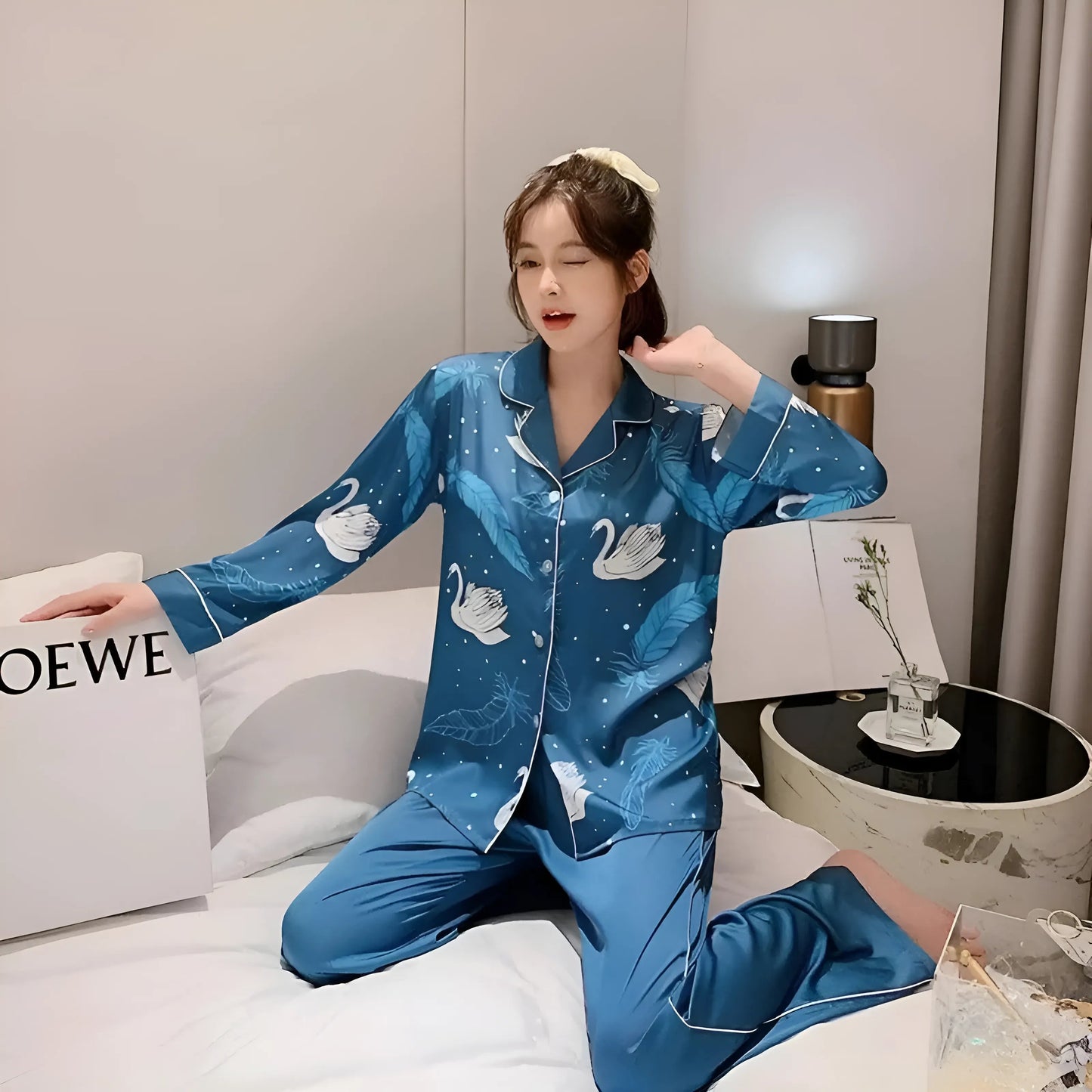 Pyjamas imprimés de cygne pour femmes