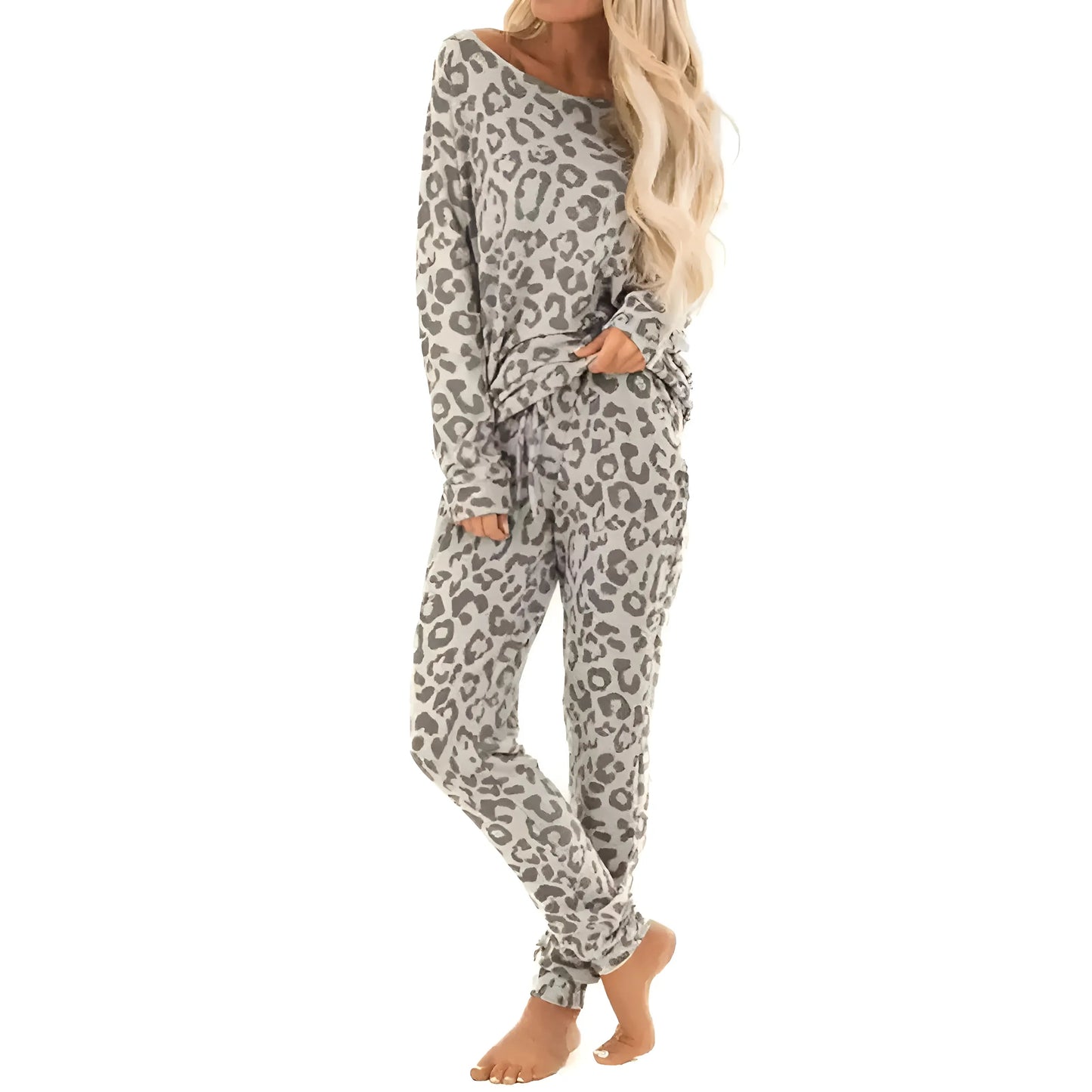 Pyjamas pour femmes à imprimé léopard avec pantalons longs