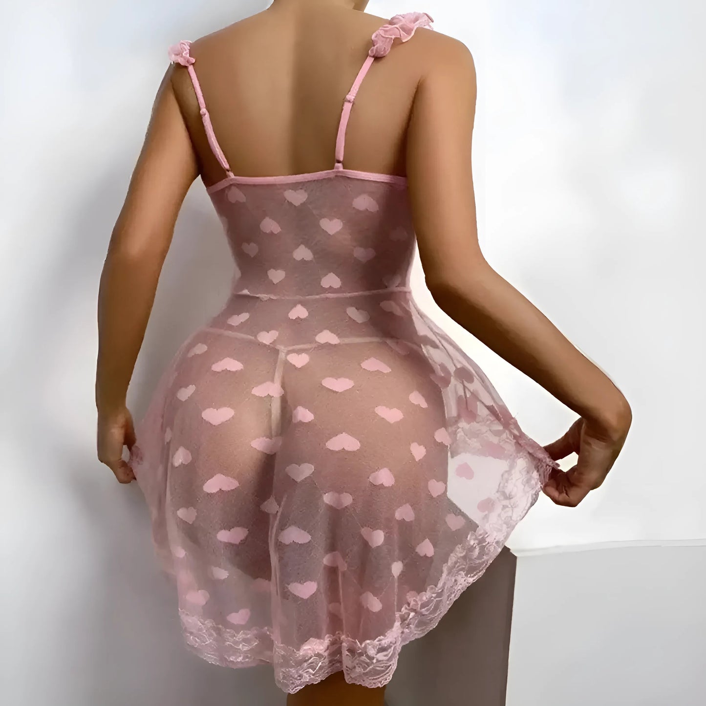 Robe de nuit à volants avec imprimé cœur
