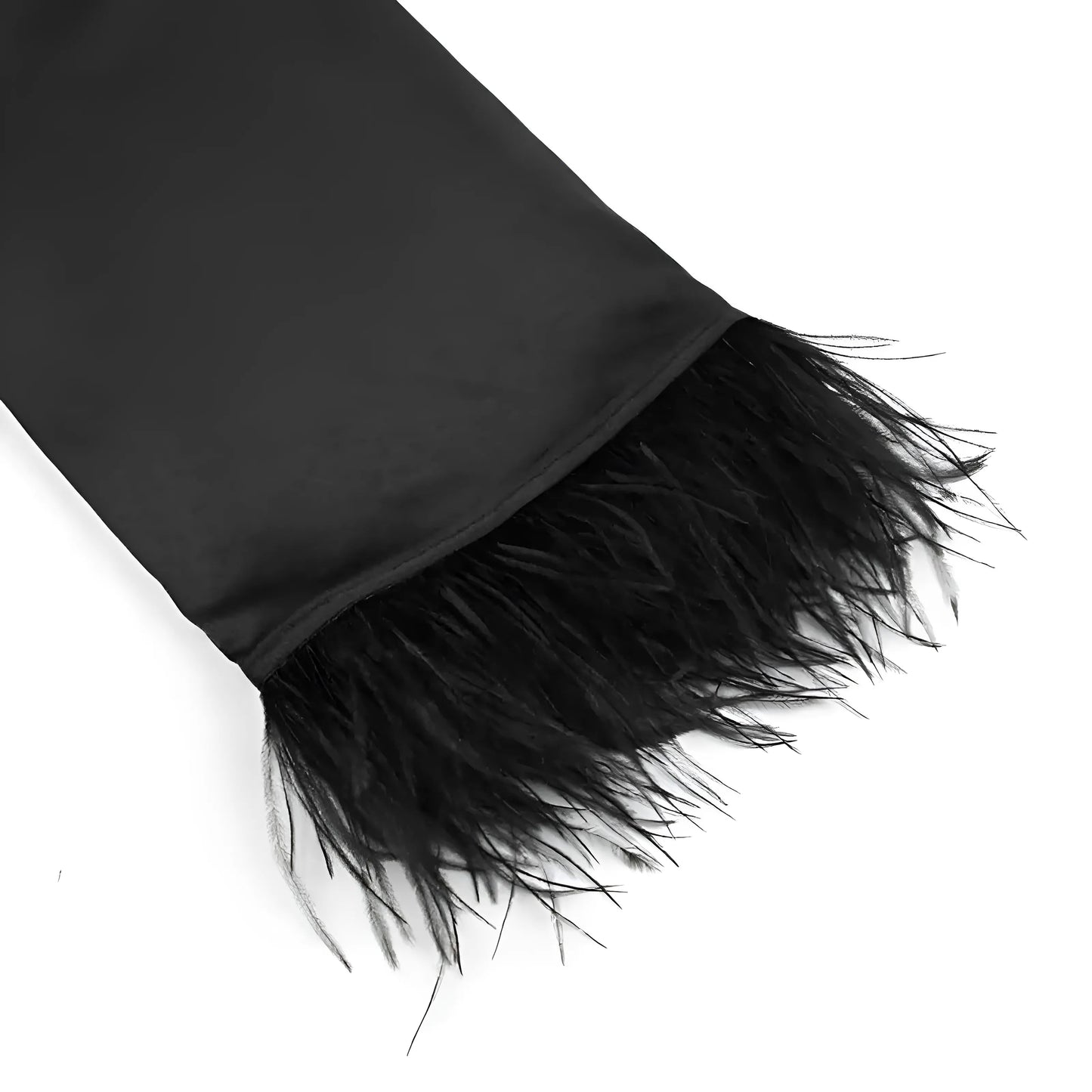 Robe en satin avec bordure en plumes