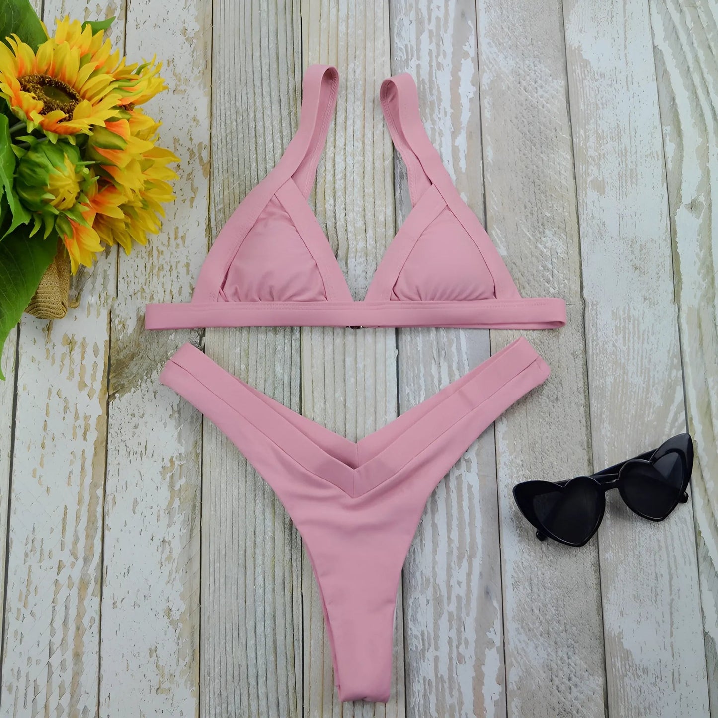 Rose Bikini deux pièces avec liens à nouer