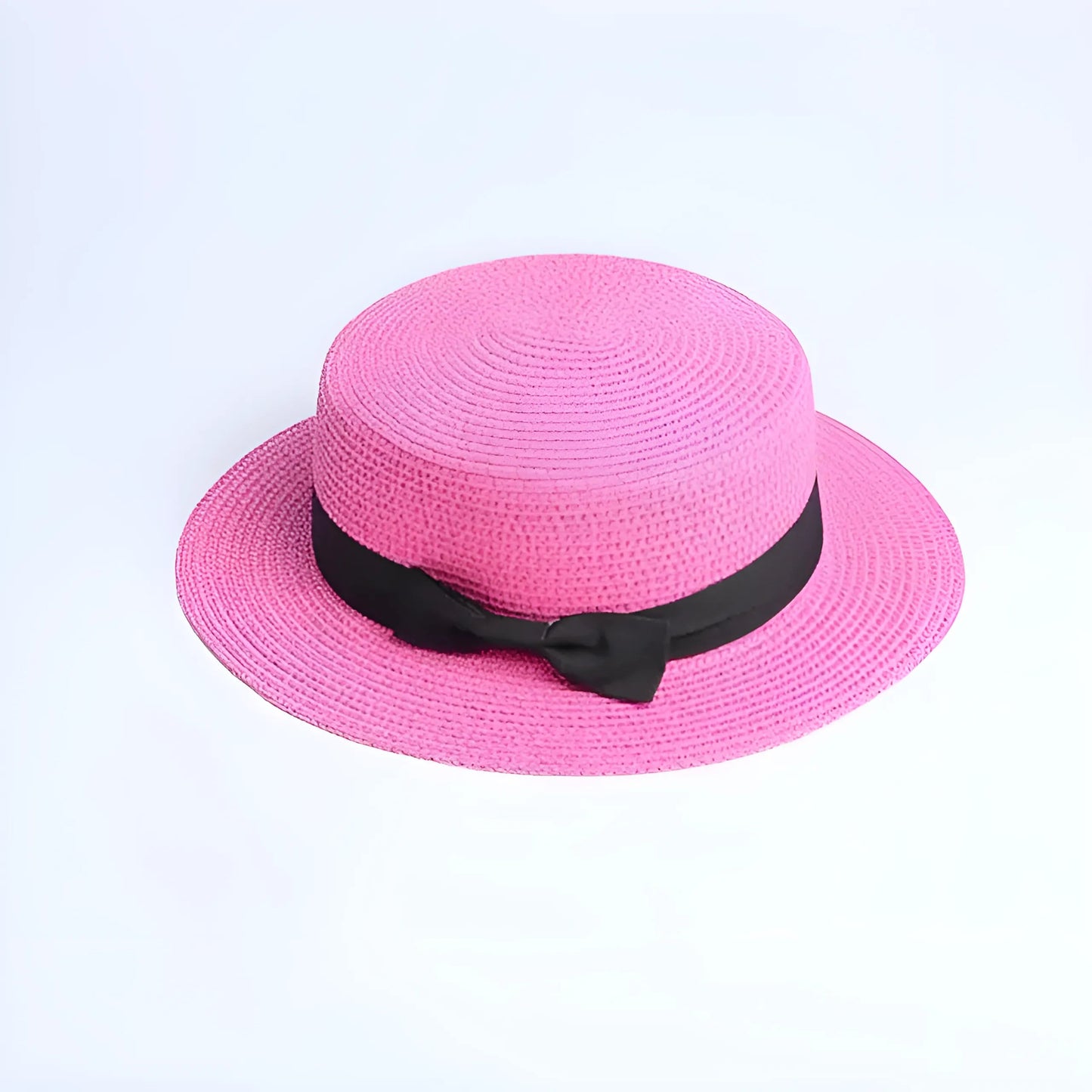 Rose Chapeau de plage avec ruban noir