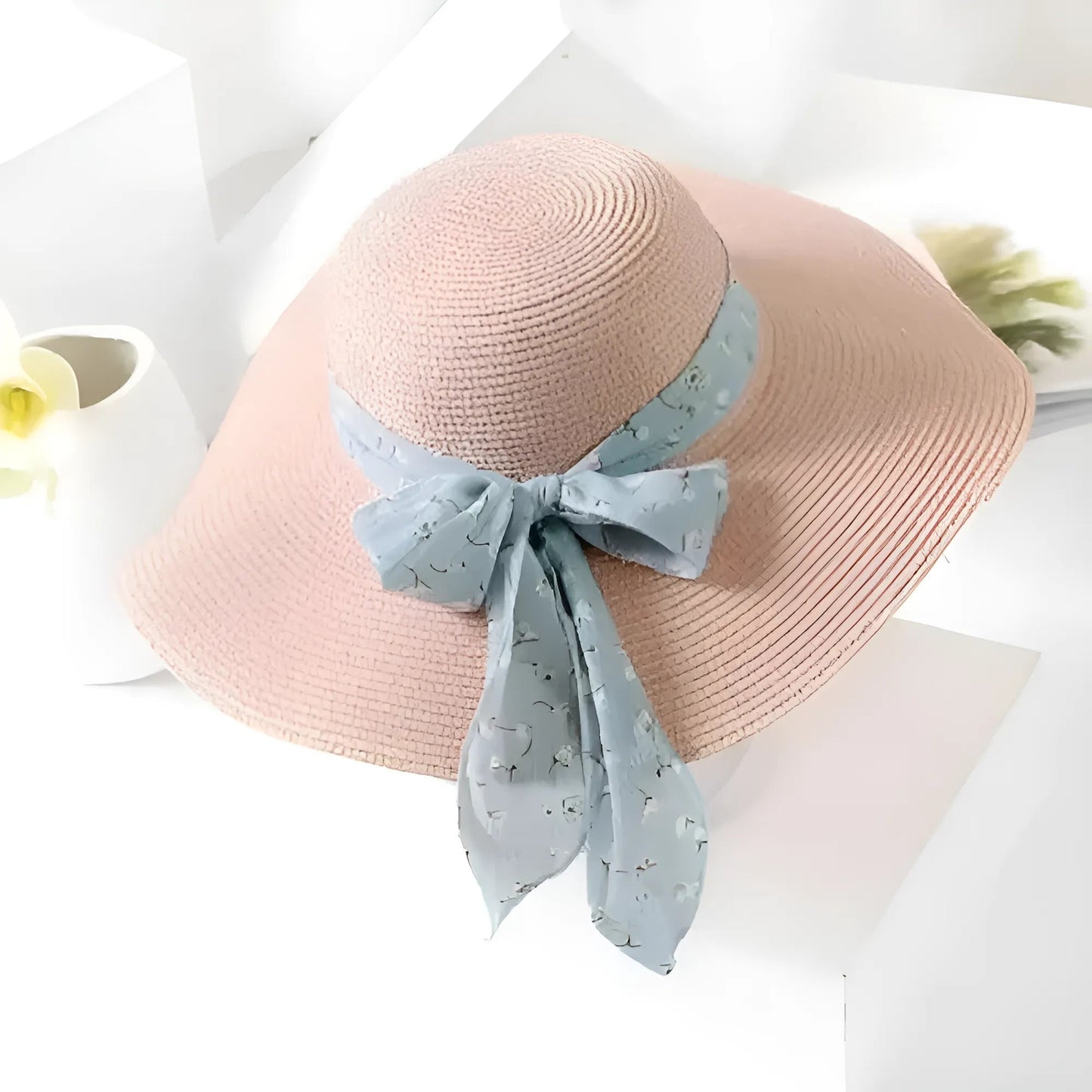 Rose Chapeau de plage en ruban décoratif