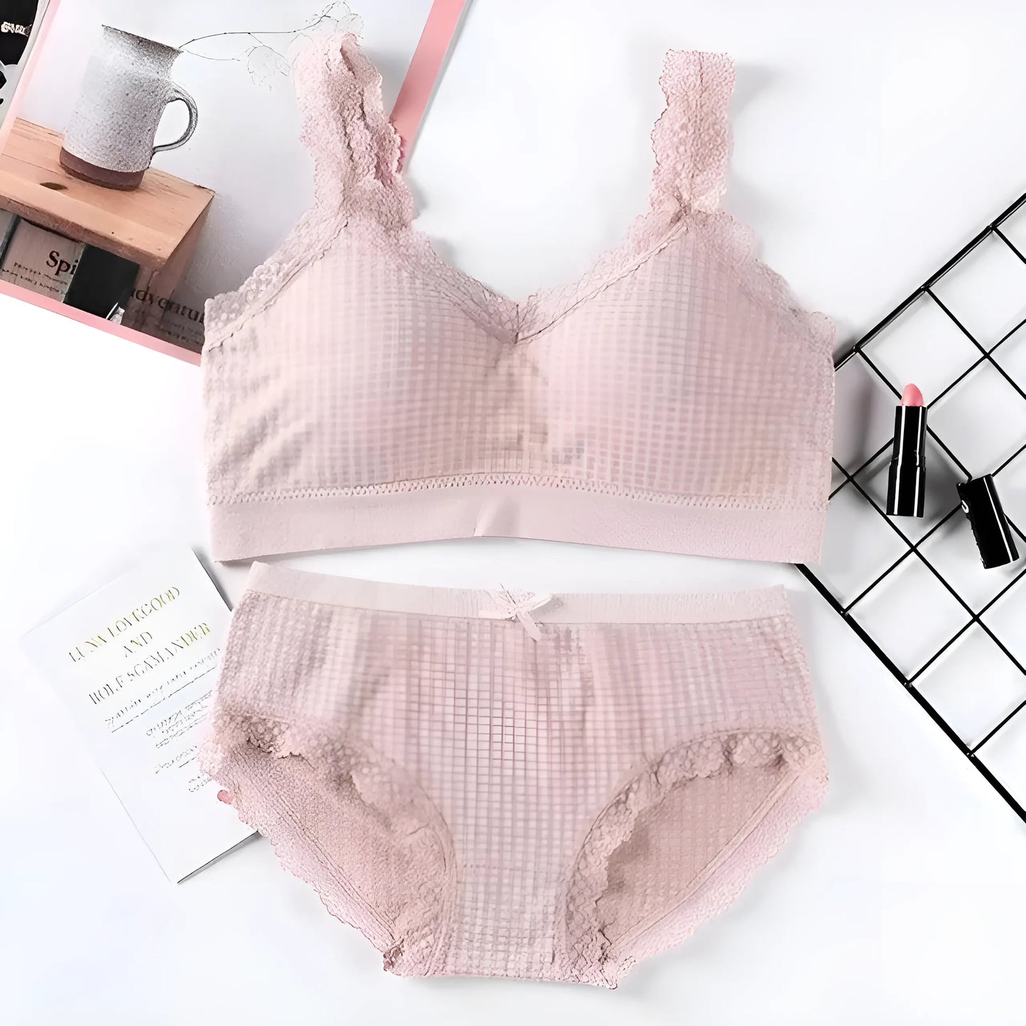 Rose clair Ensemble de lingerie avec dentelle