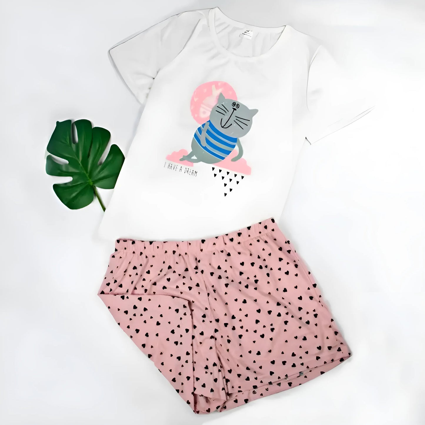 Rose clair Pyjamas pour femmes avec shorts courts