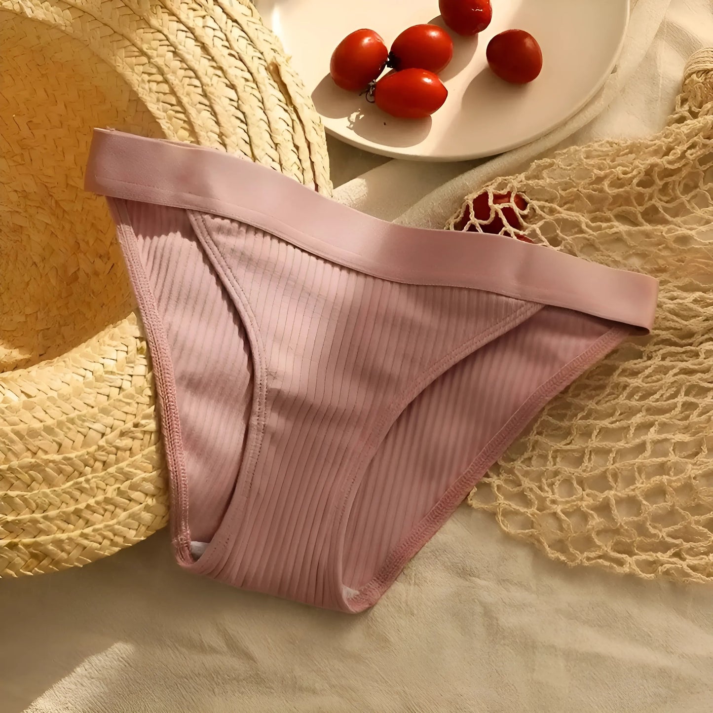 Rose Culotte rayée avec large ceinture