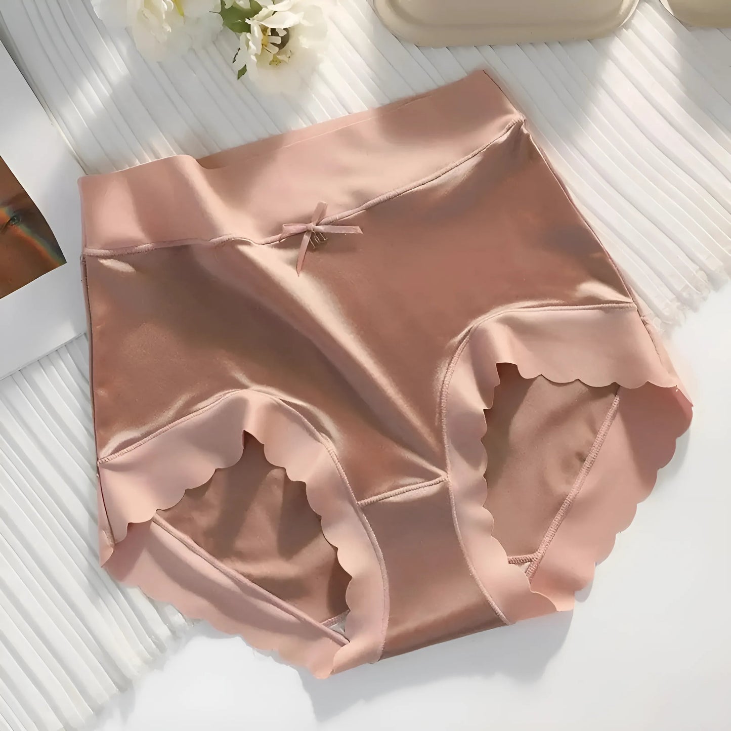 Rose Culottes taille haute sans couture avec détail en nœud