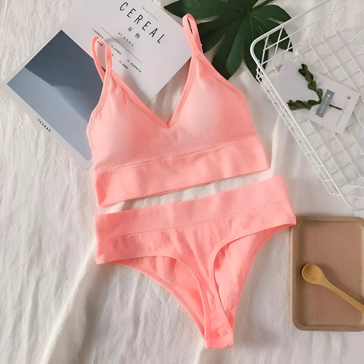 Rose Ensemble de lingerie côtelé