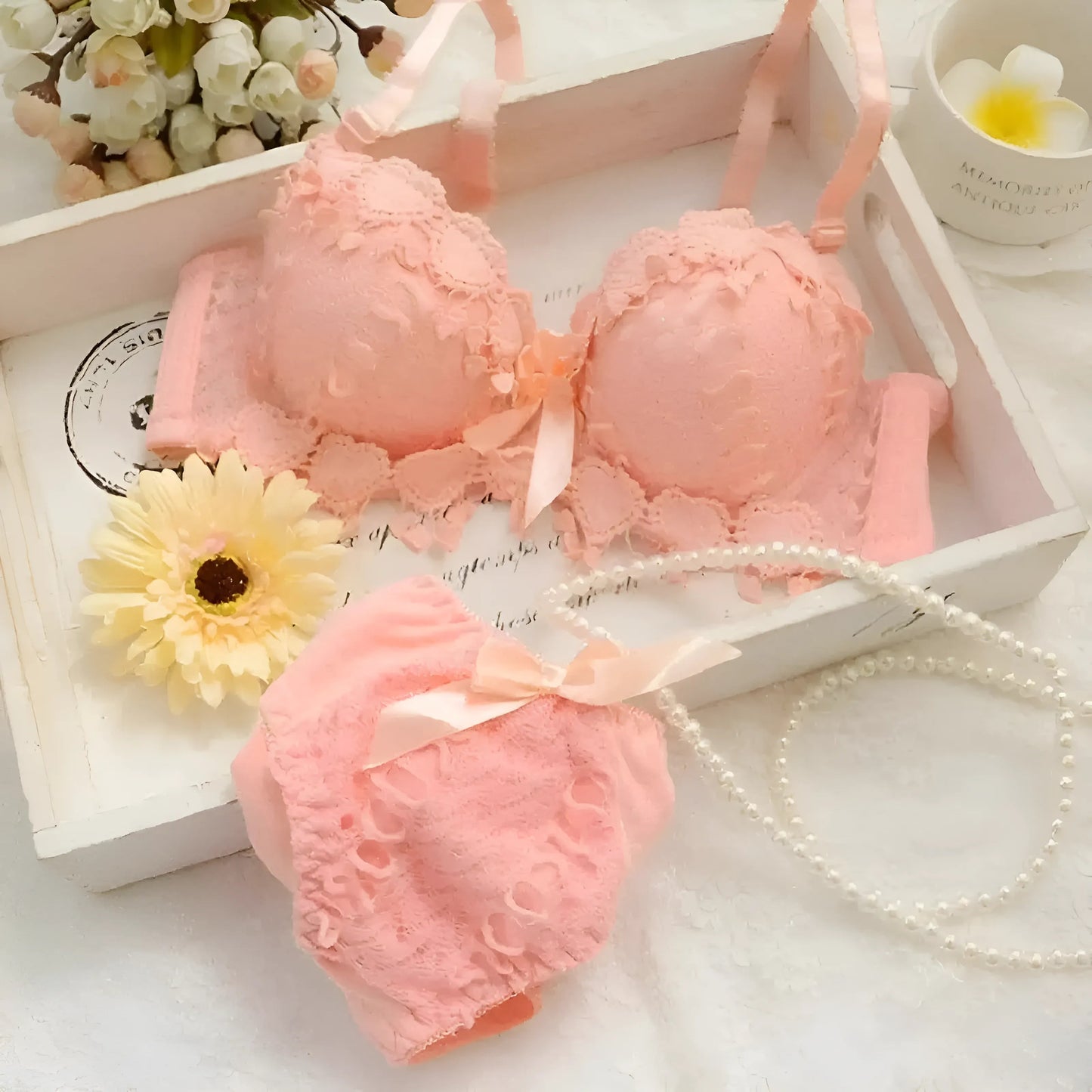 Rose Ensemble de lingerie en dentelle avec motif en cœur