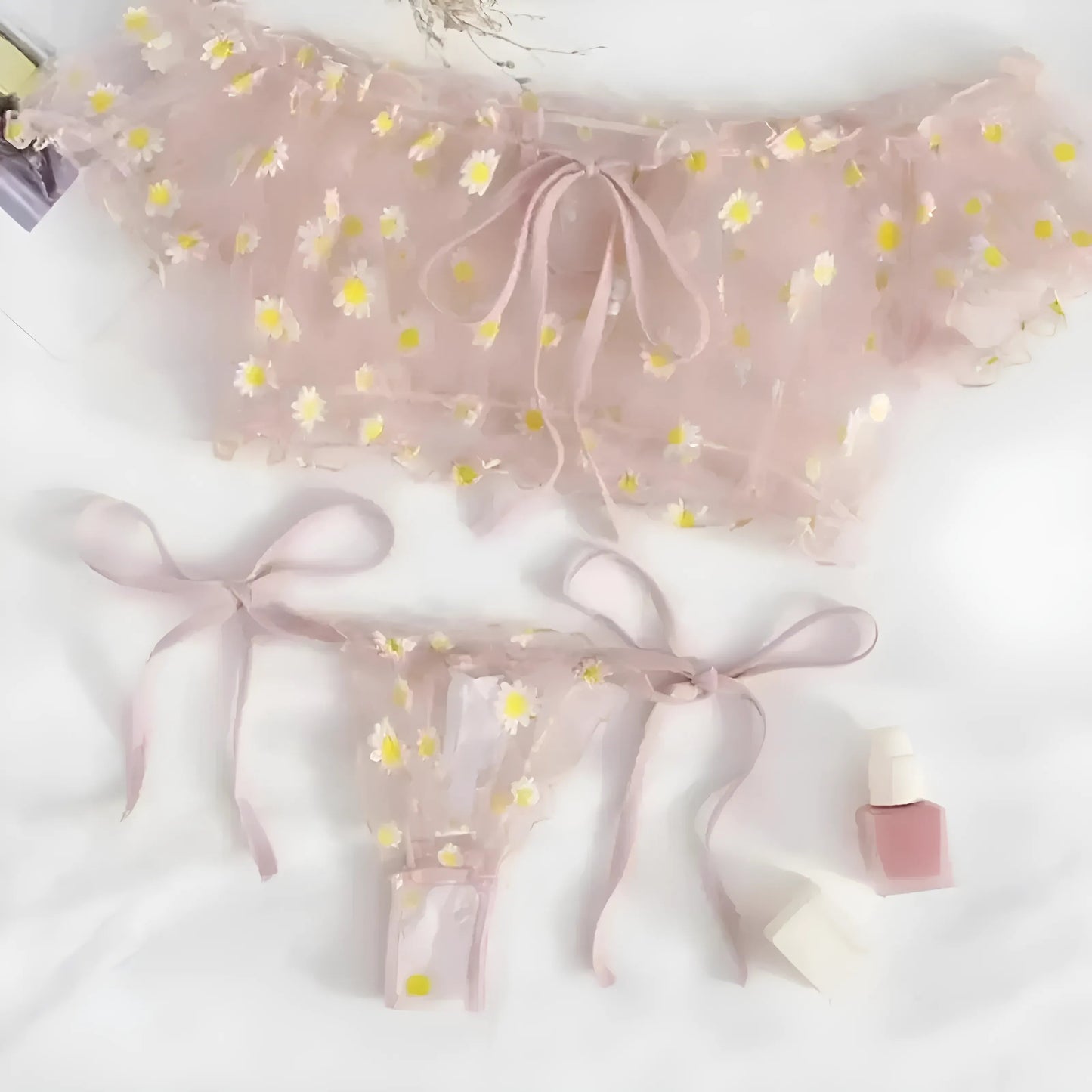 Rose Ensemble de lingerie en dentelle avec string