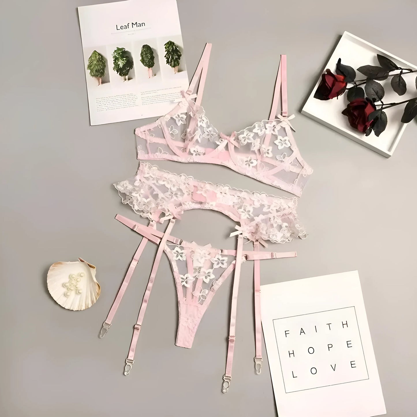 Rose Ensemble de lingerie en dentelle florale