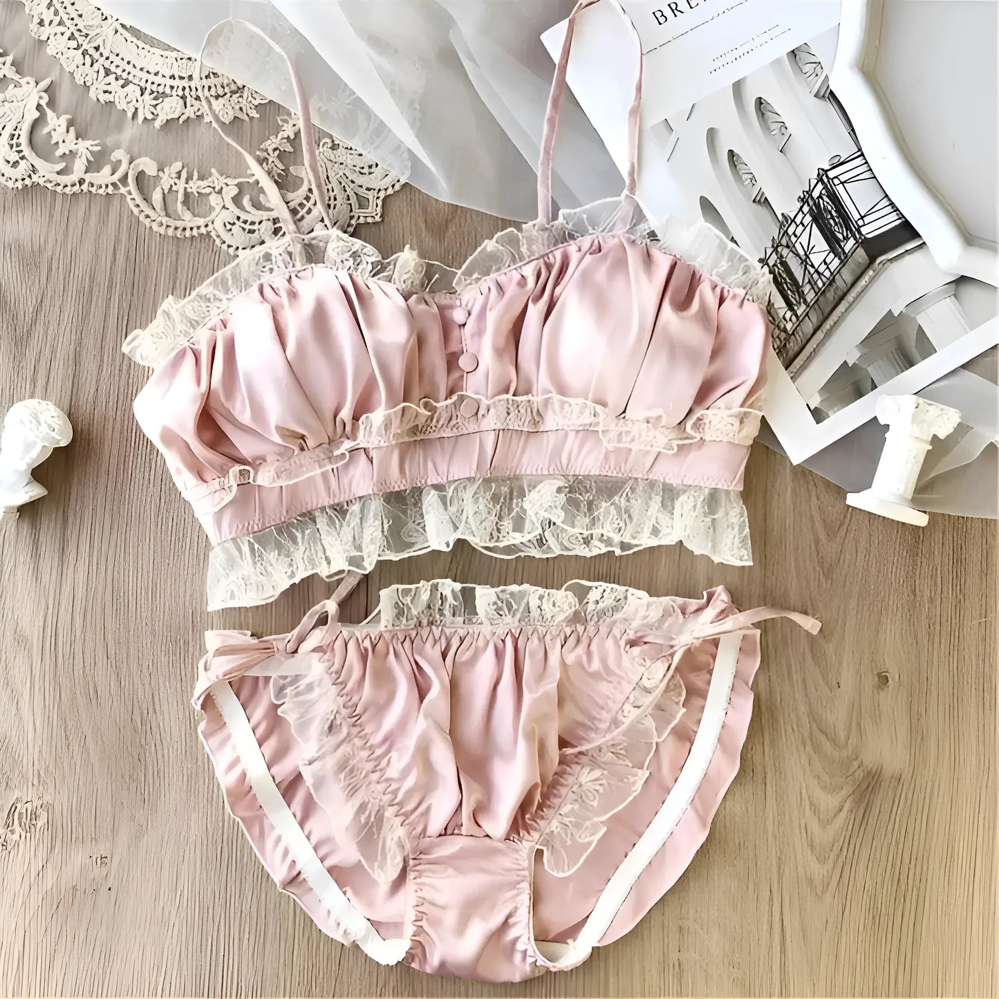 Rose Ensemble de lingerie en dentelle froncée