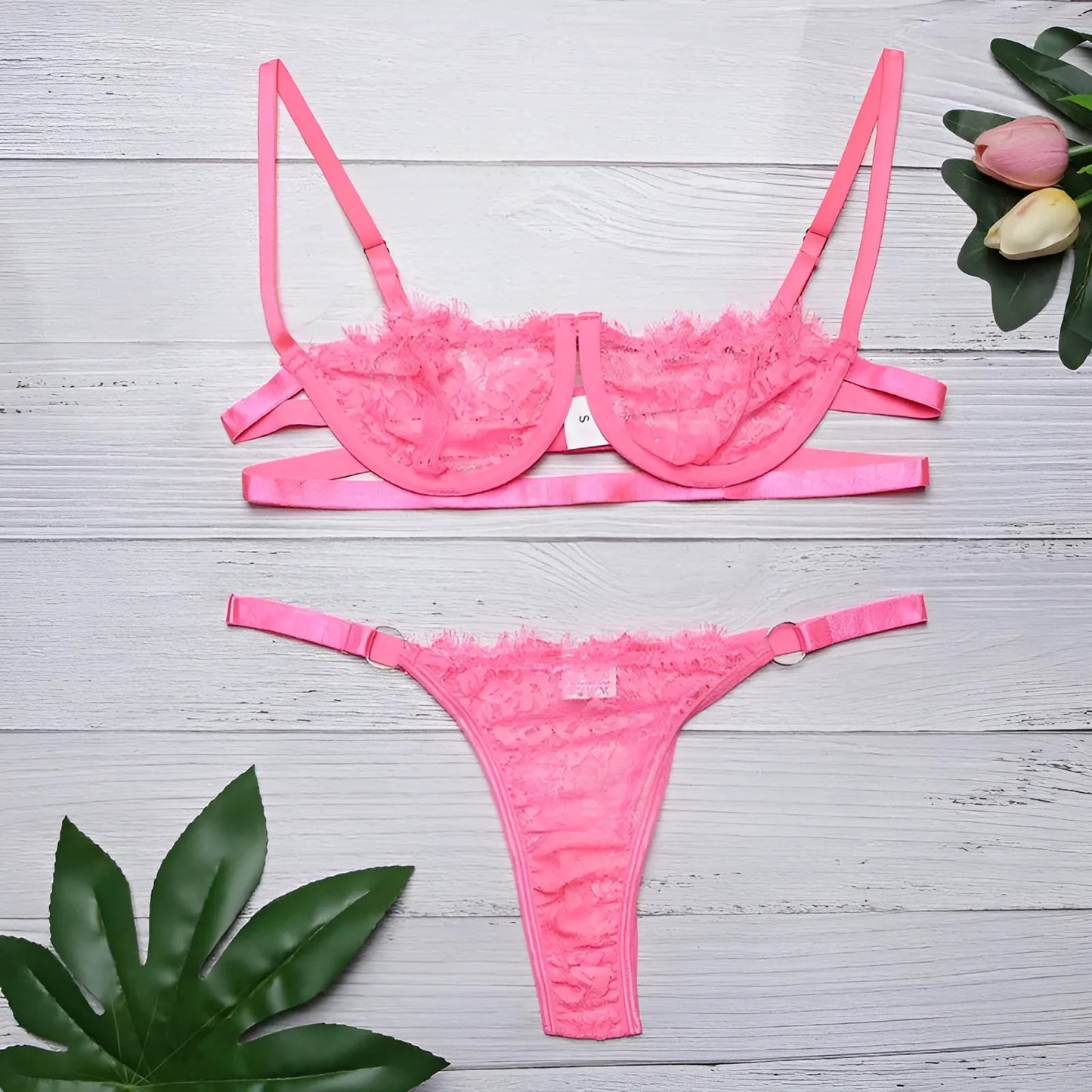 Rose Ensemble de lingerie en dentelle néon