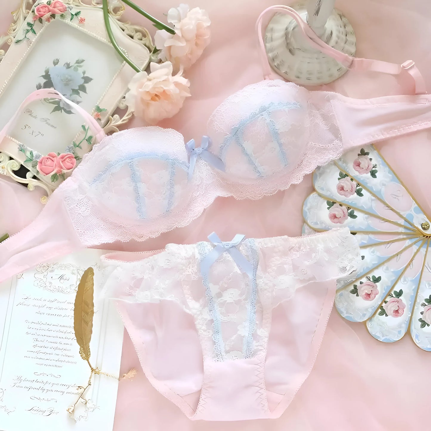 Rose Ensemble de lingerie en dentelle pastel