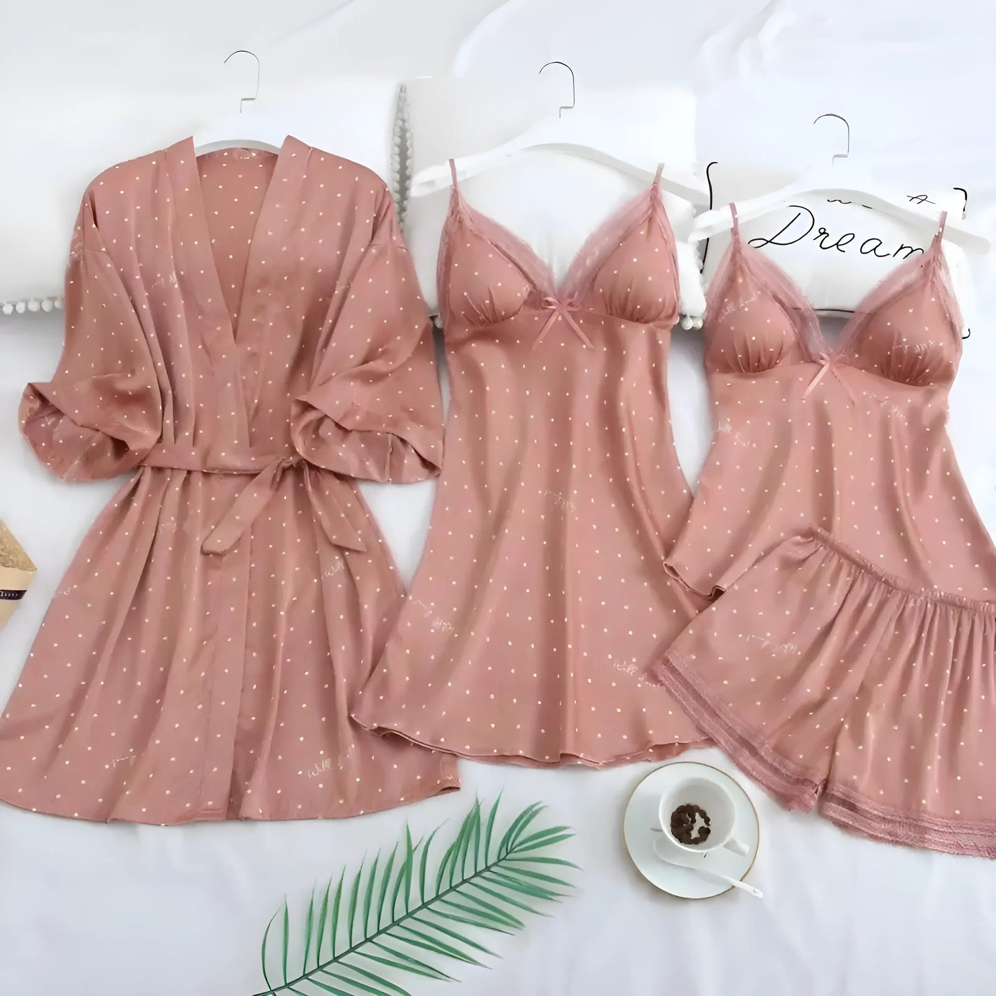 Rose Ensemble de literie à pois quatre pièces