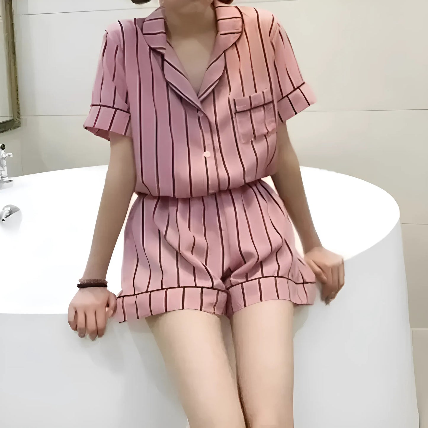 Rose Ensemble de pyjama avec chemise et shorts
