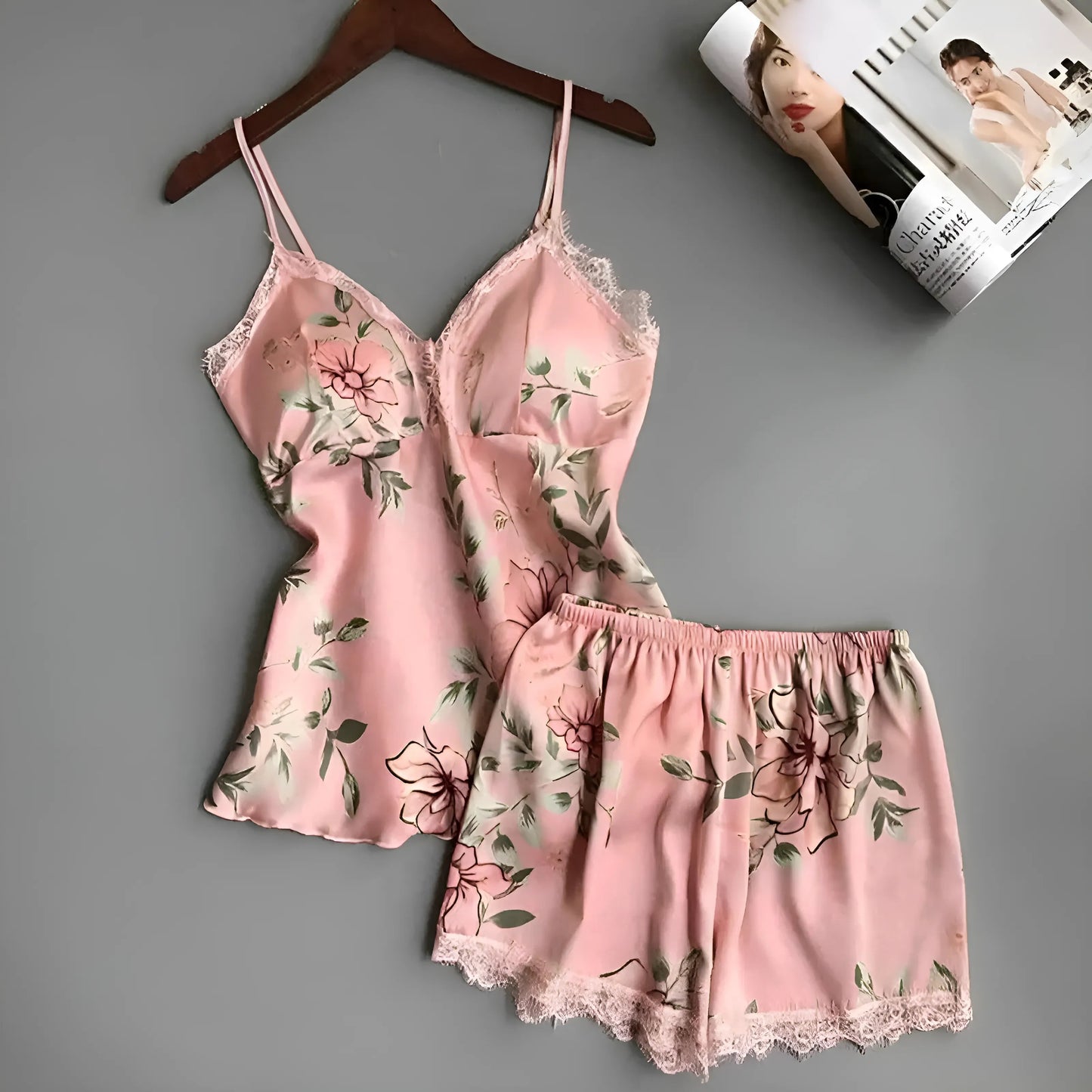 Rose Ensemble de pyjama floral avec haut et shorts