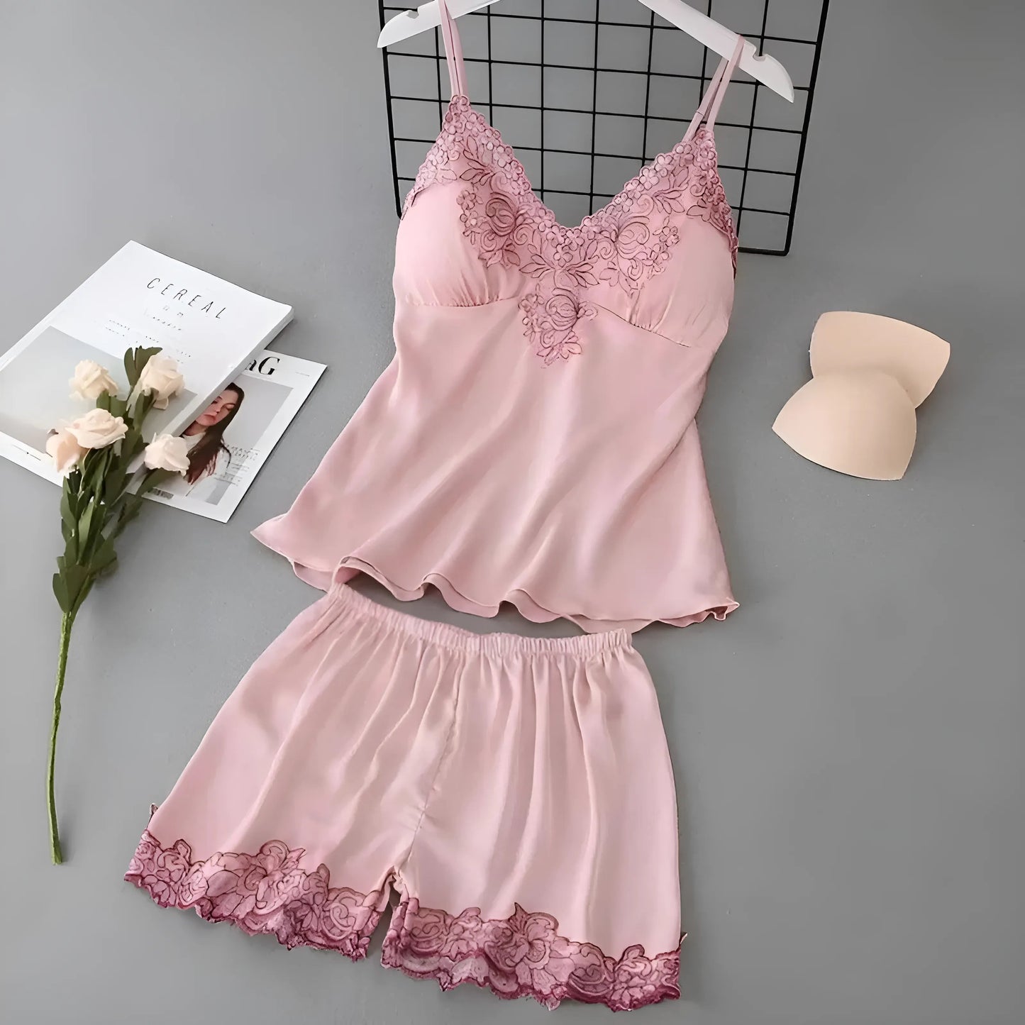Rose Ensemble de pyjama pour femmes avec dentelle