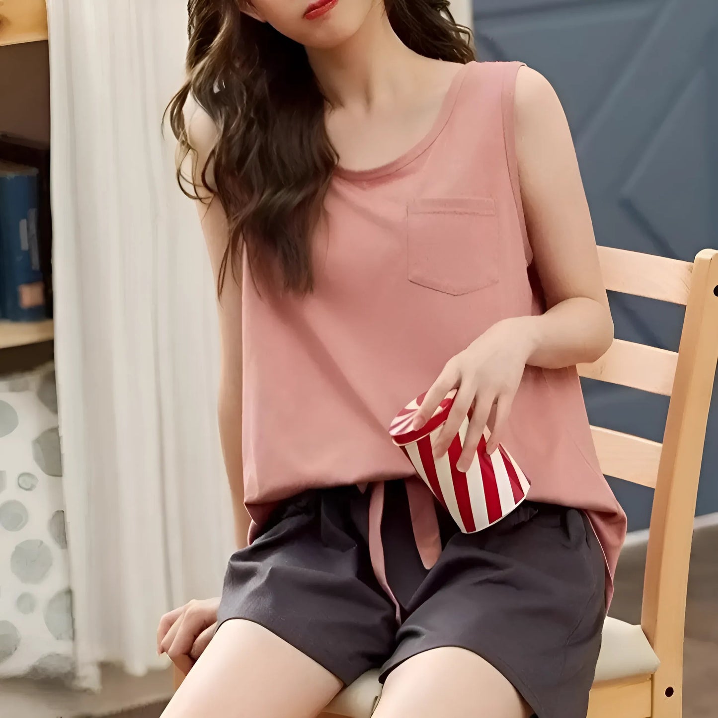 Rose Ensemble de pyjama sans manches pour femmes