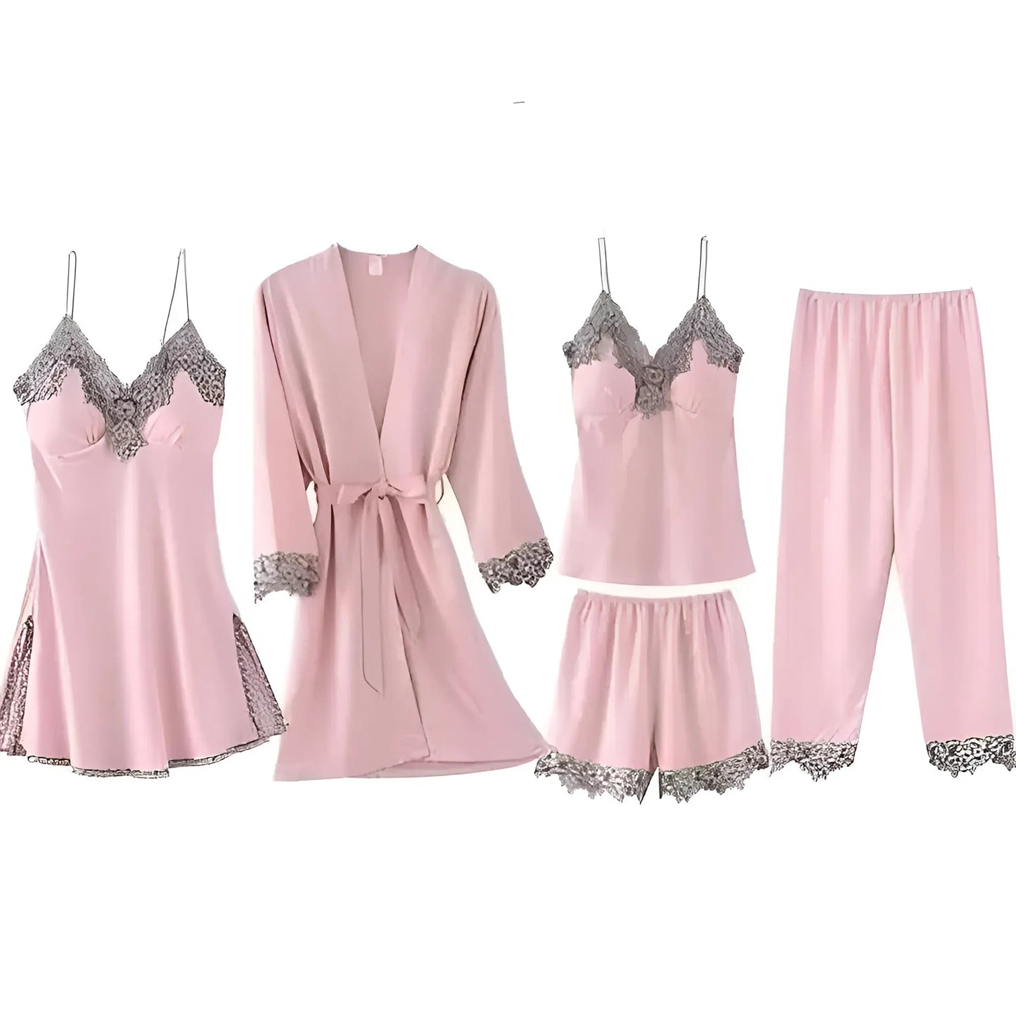 Rose Ensemble de sommeil cinq pièces avec dentelle décorative