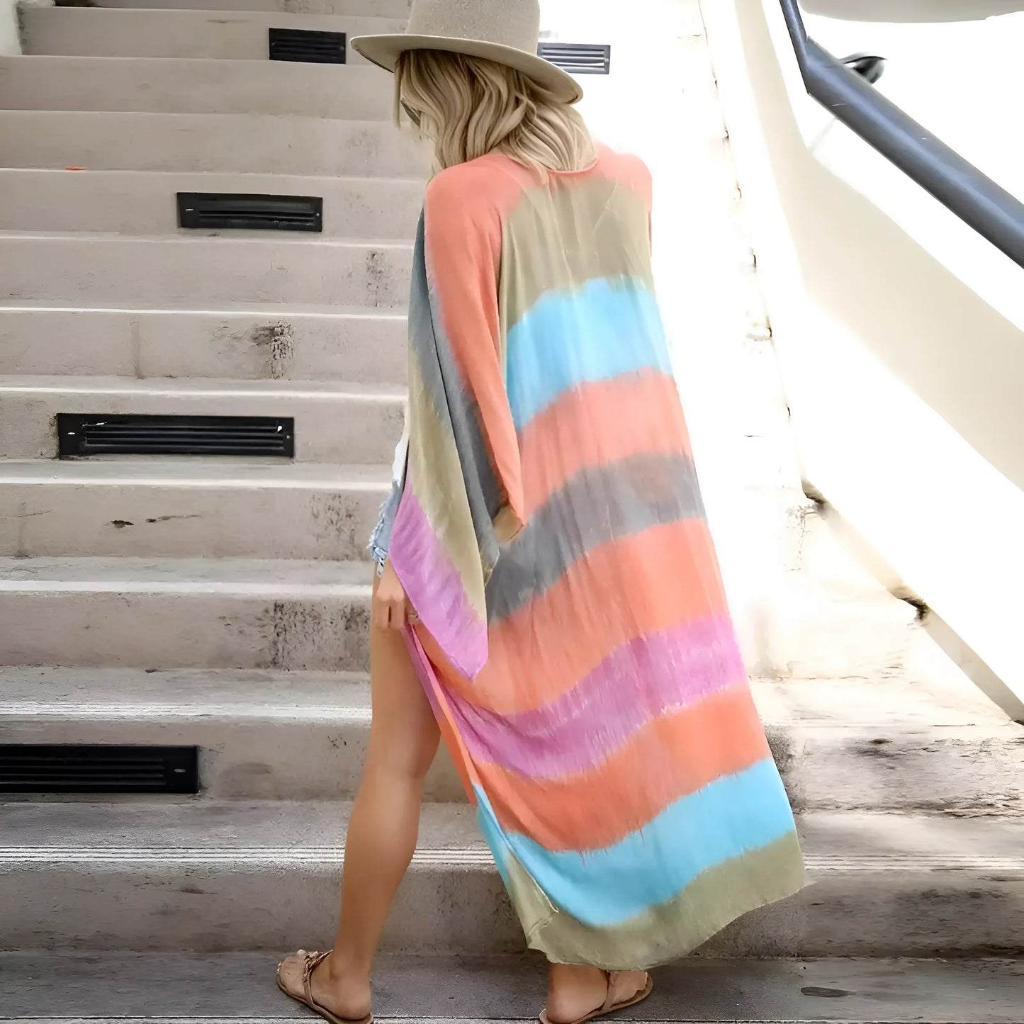Rose Kimono de plage rayé