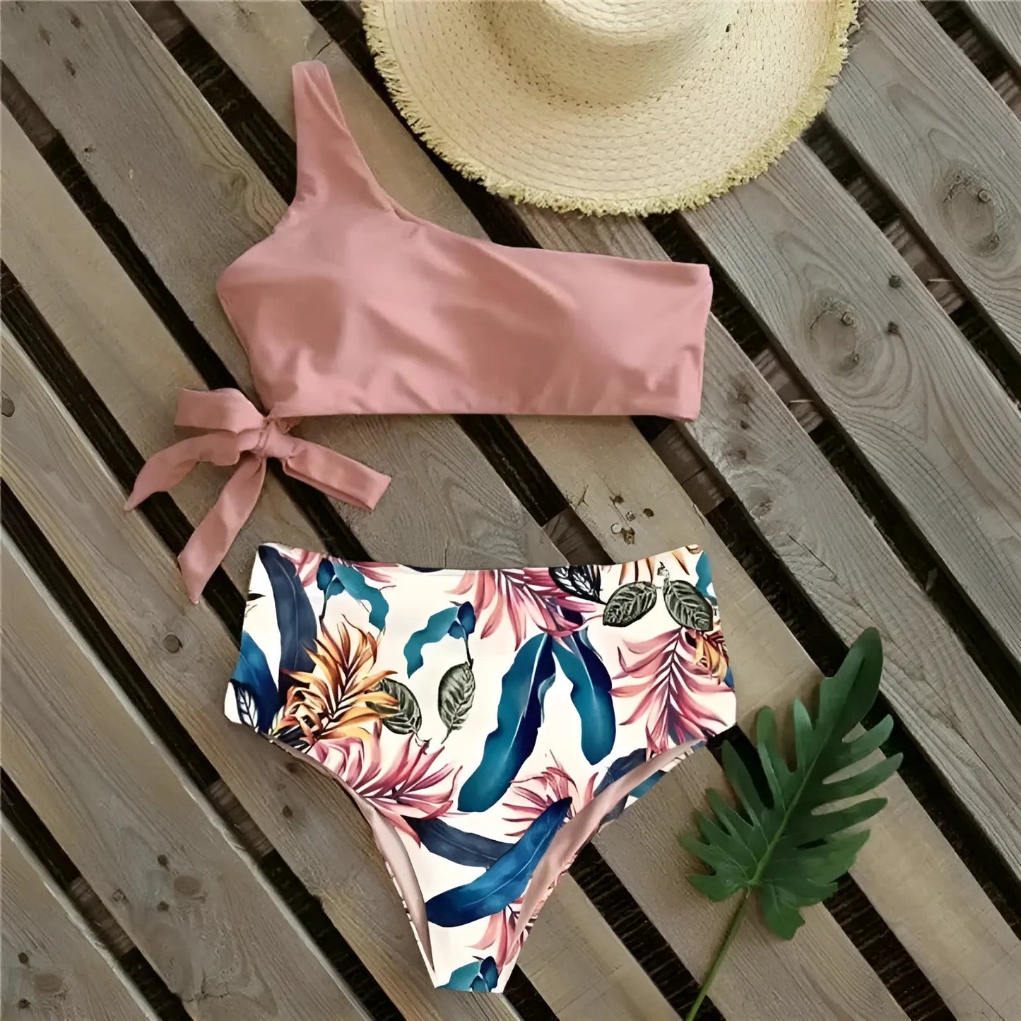 Rose Maillot de bain deux pièces à imprimé floral