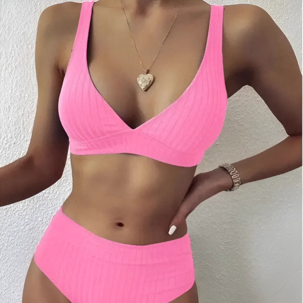 Rose Maillot de bain deux pièces rayé