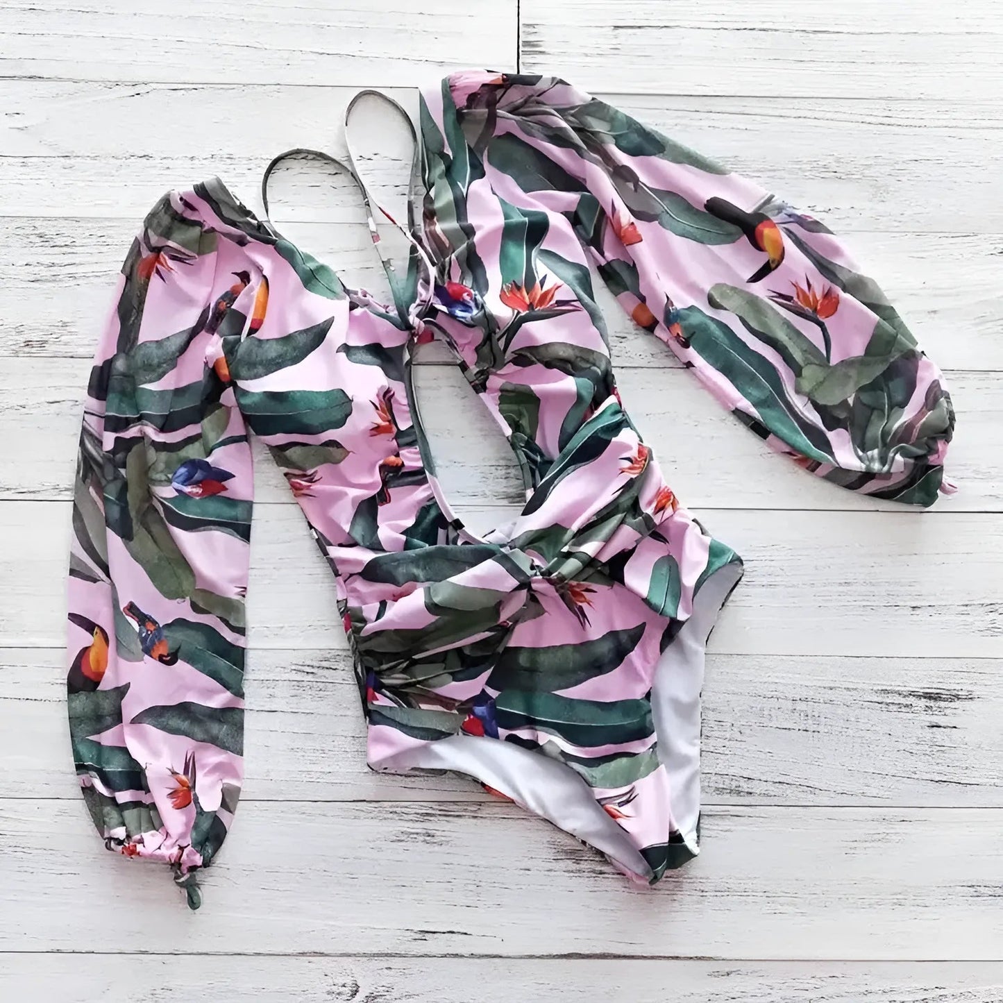 Rose Maillot de bain une pièce à manches longues