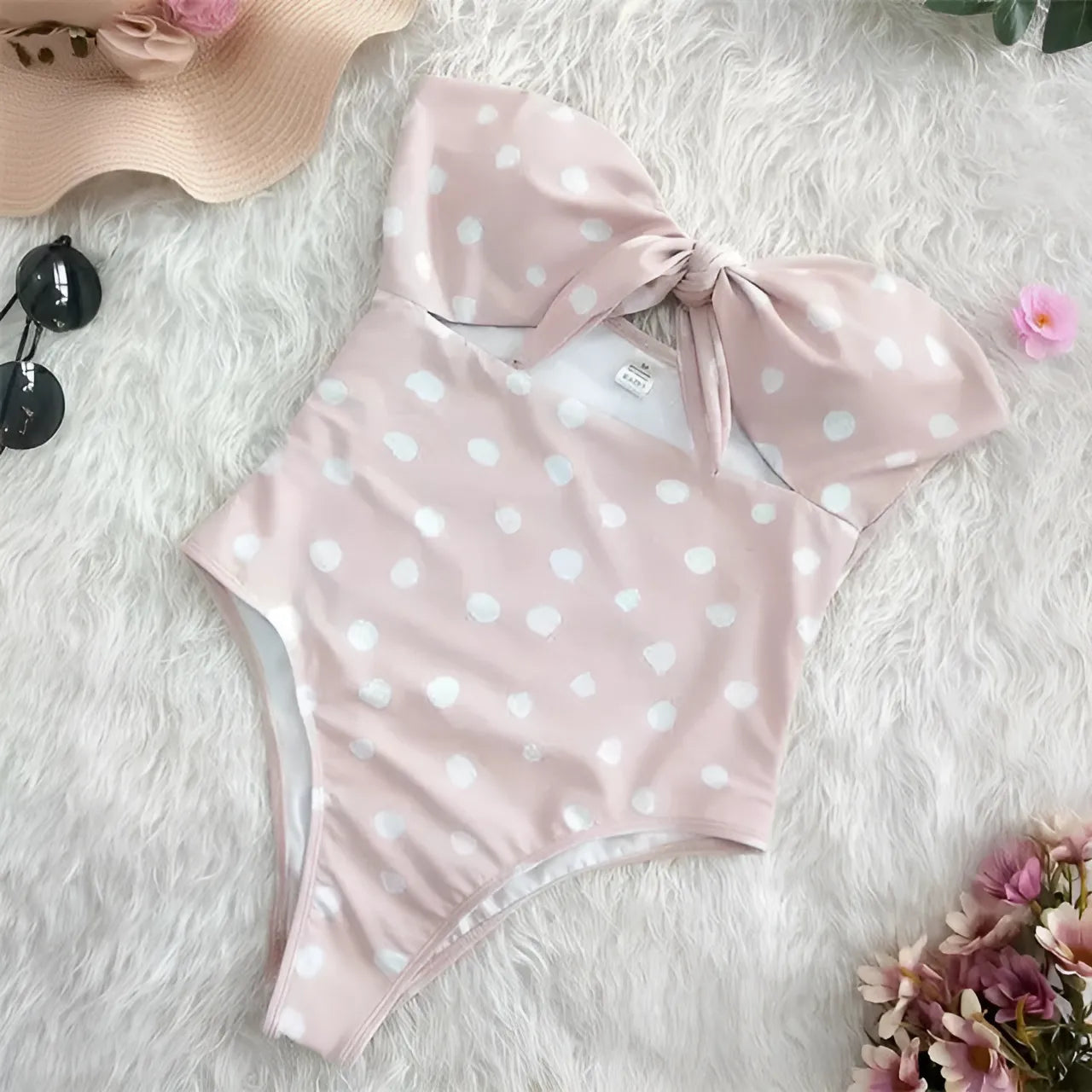 Rose Maillot de bain une pièce avec haut noué