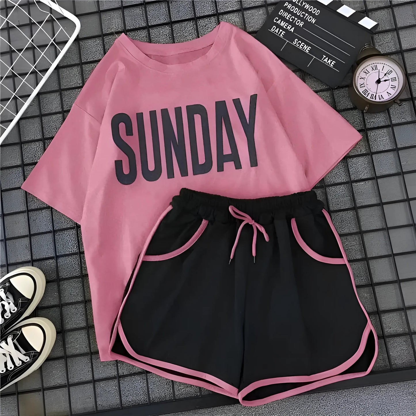 Rose Pyjamas "DIMANCHE" pour femmes