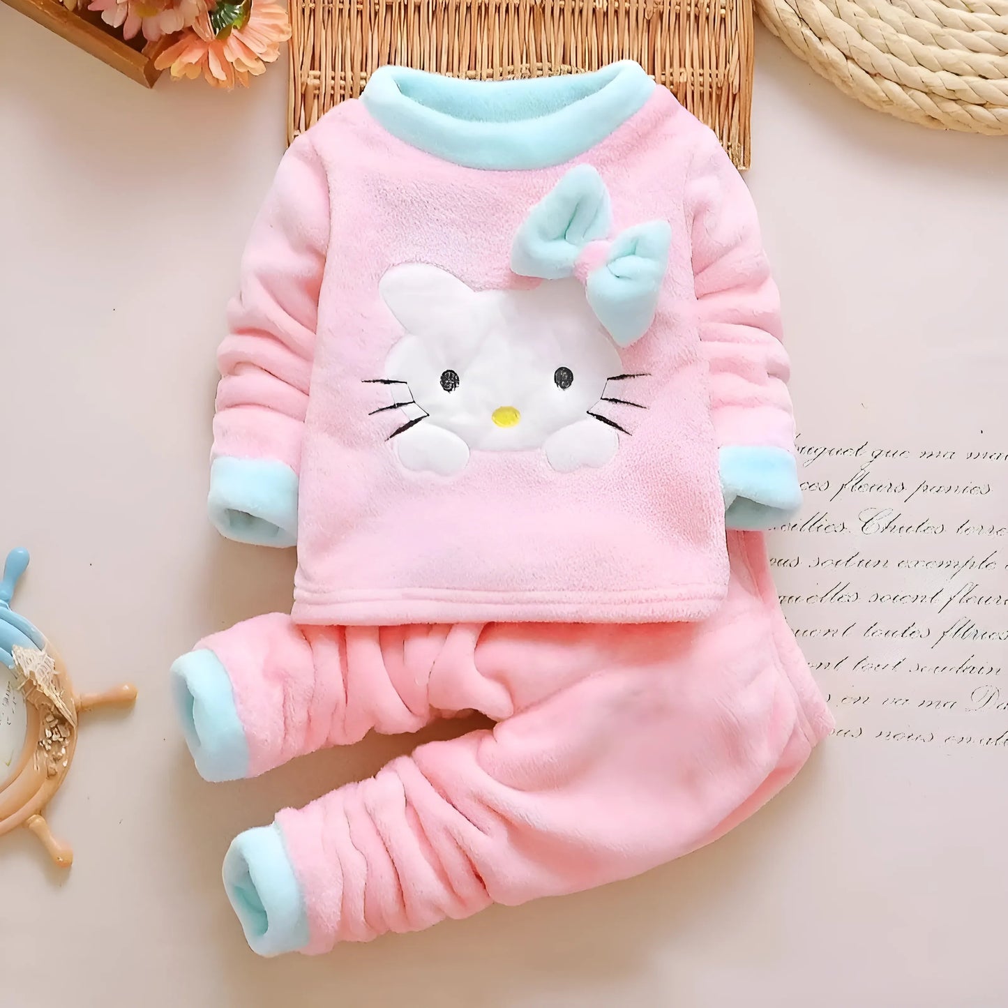 Rose Pyjamas en peluche pour enfants sur le thème des chats