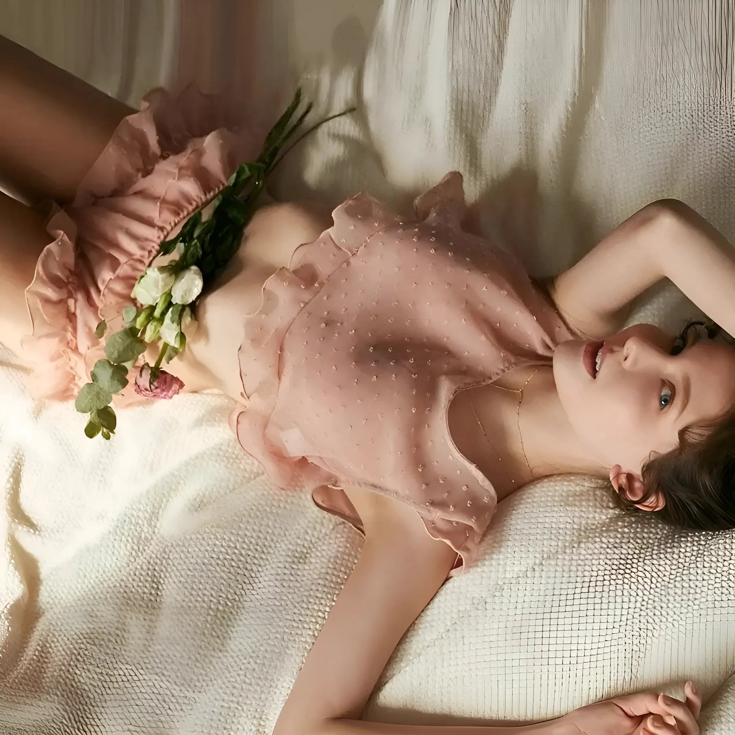 Rose Pyjamas pour femmes avec volants