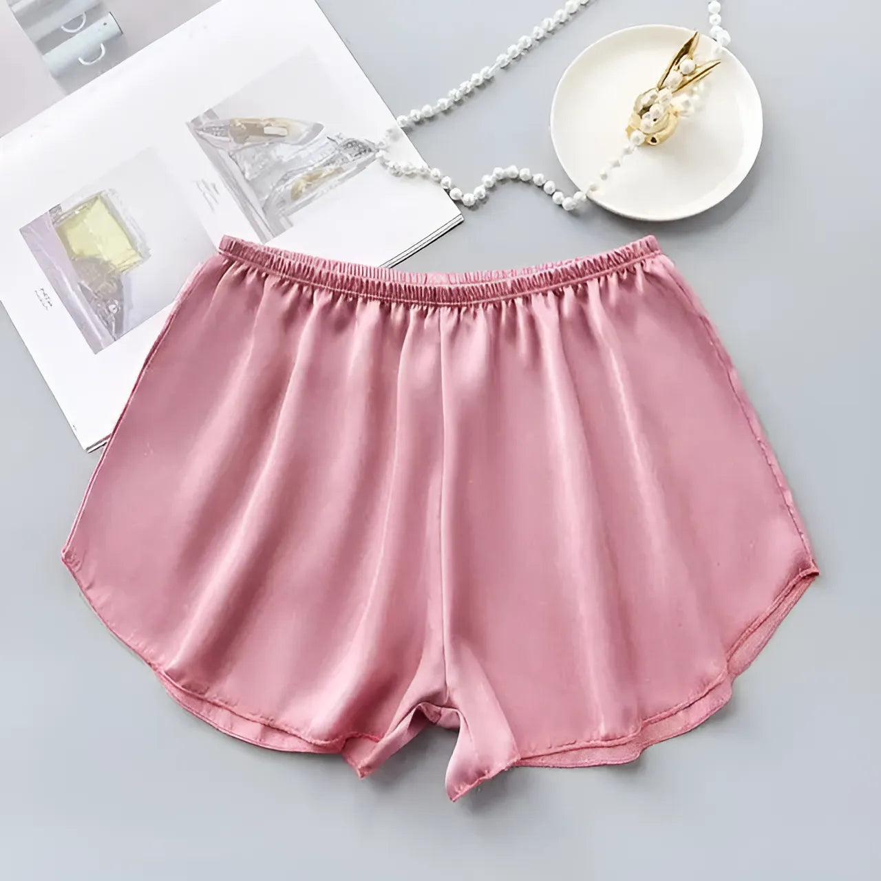 Rose Shorts de sommeil en satin