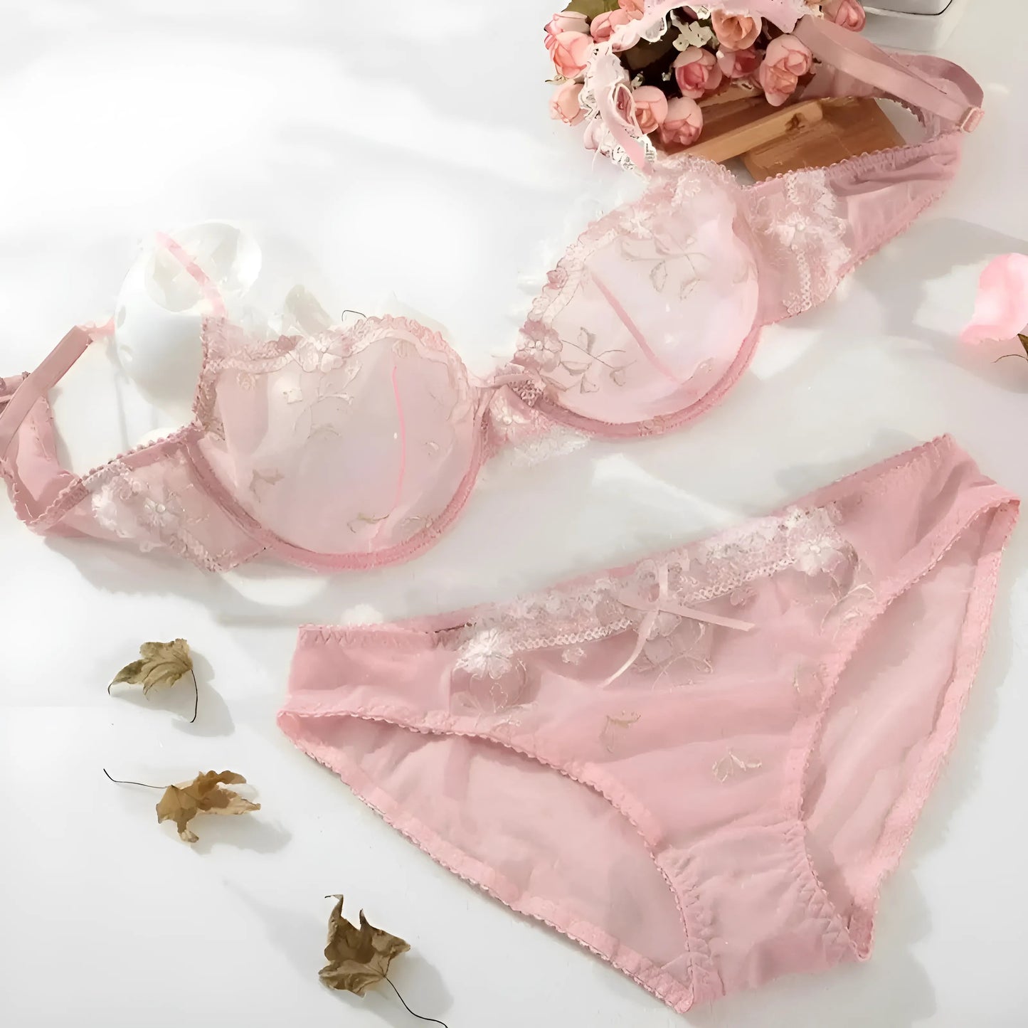 Rose Soutien-gorge en dentelle avec motif floral