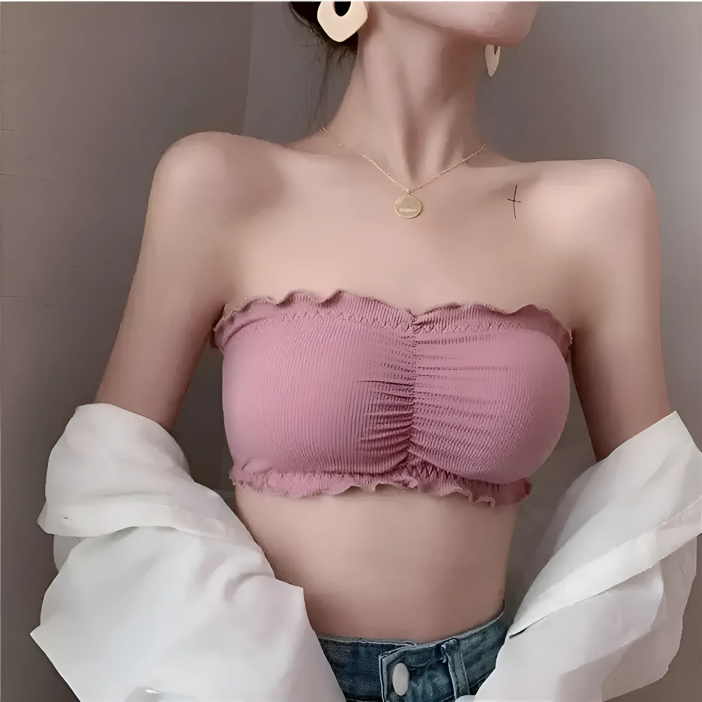Rose Soutien-gorge sans bretelles froncé