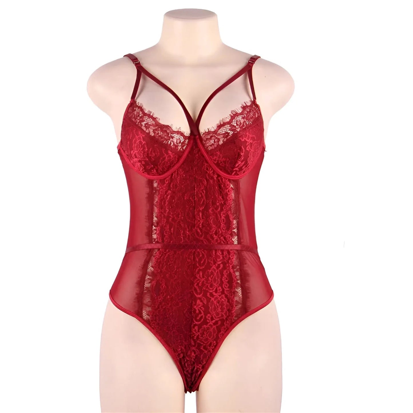 Rouge Body en dentelle avec des bretelles décoratives