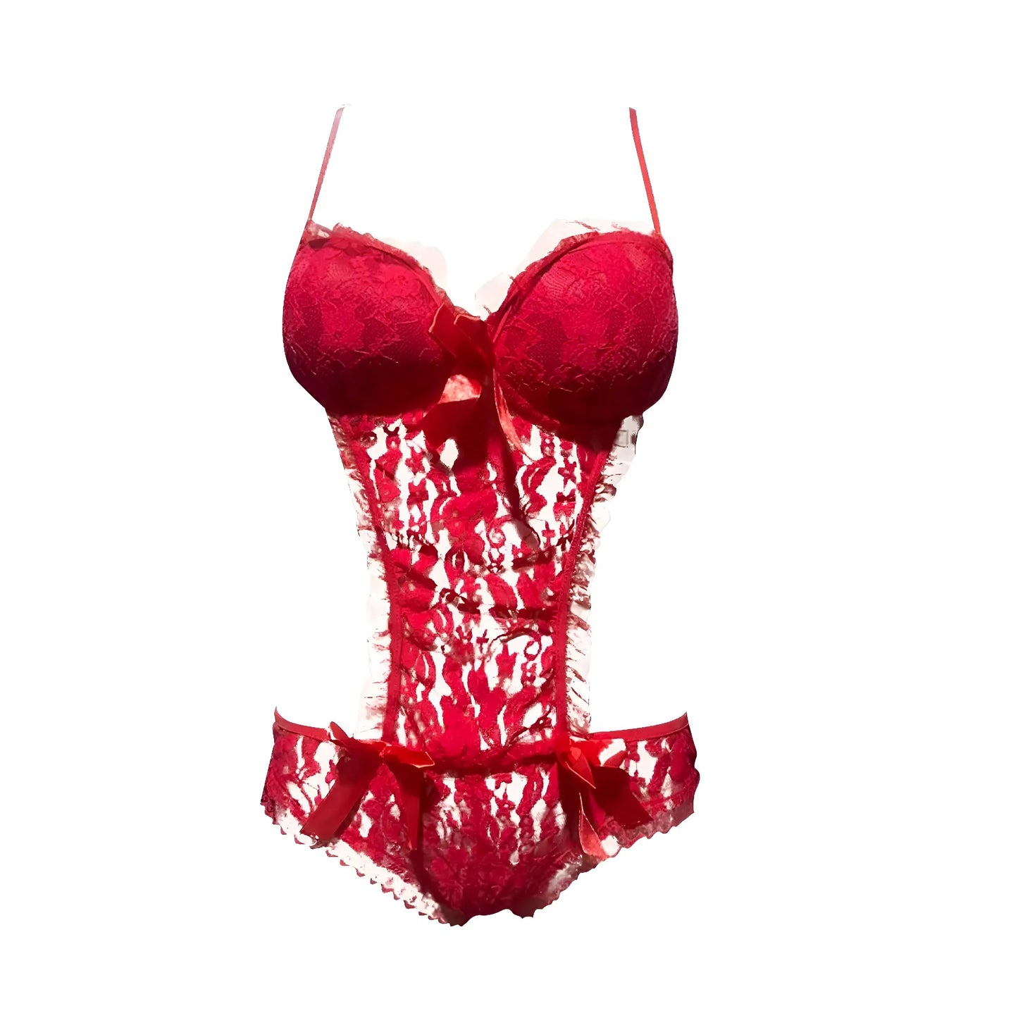 Rouge Body en dentelle avec détails en nœud et découpes latérales