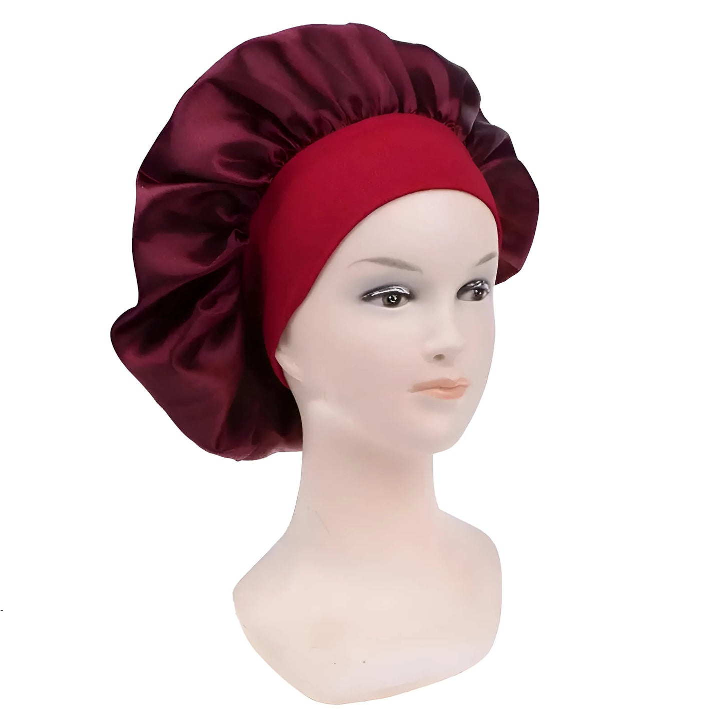 Rouge Bonnet de sommeil en satin avec bande élastique