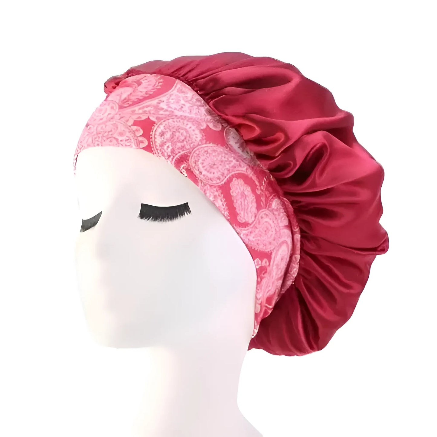 Rouge Bonnet de sommeil en satin avec large bande élastique