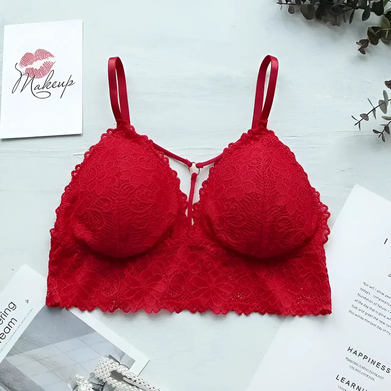 Rouge Brassière en dentelle avec bretelles