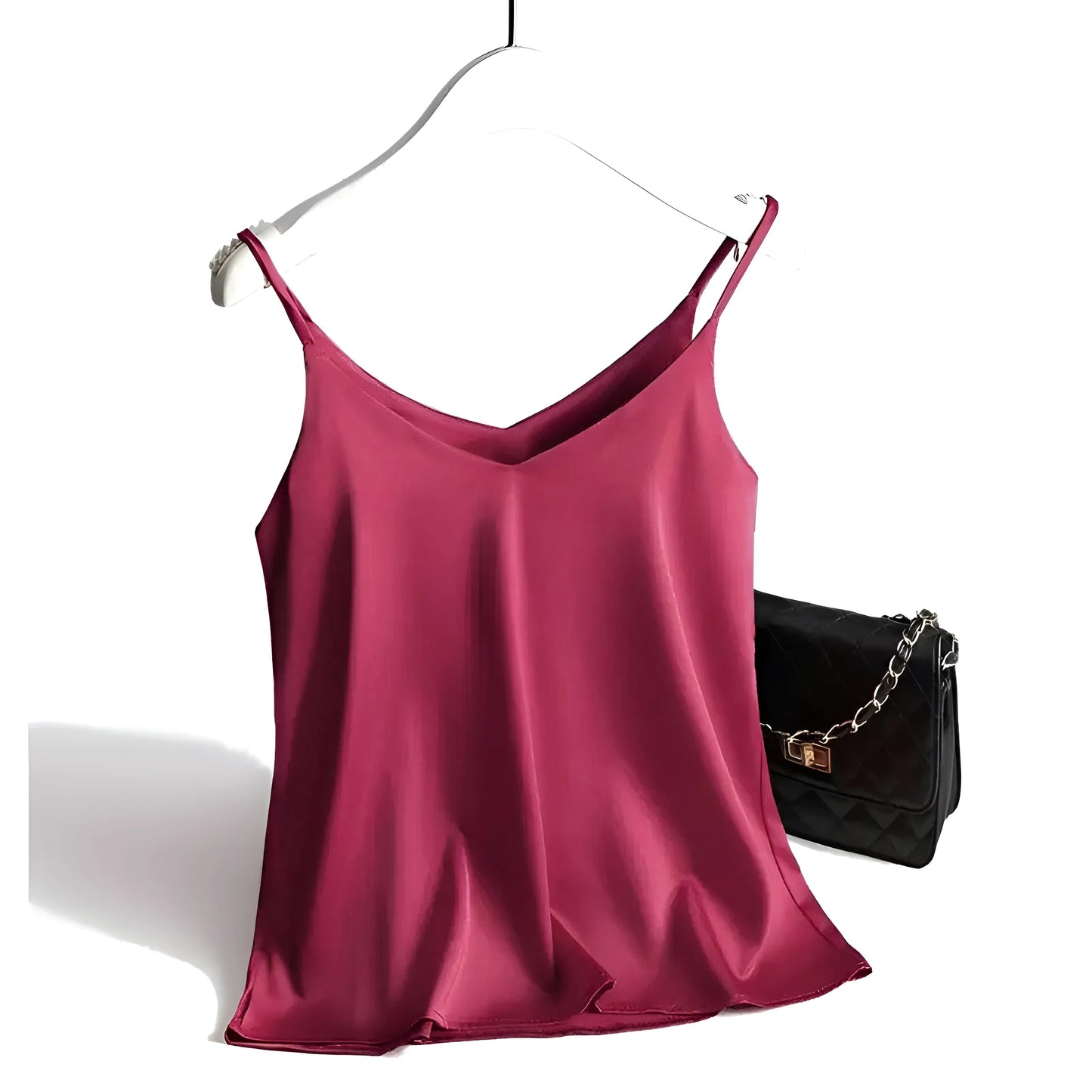 Rouge Camisole en satin de soie pour femmes