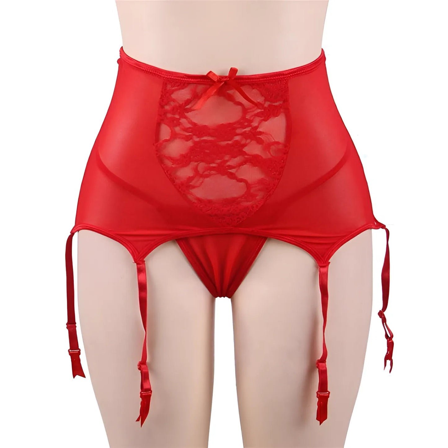 Rouge Ceinture porte-jarretelles en dentelle taille haute
