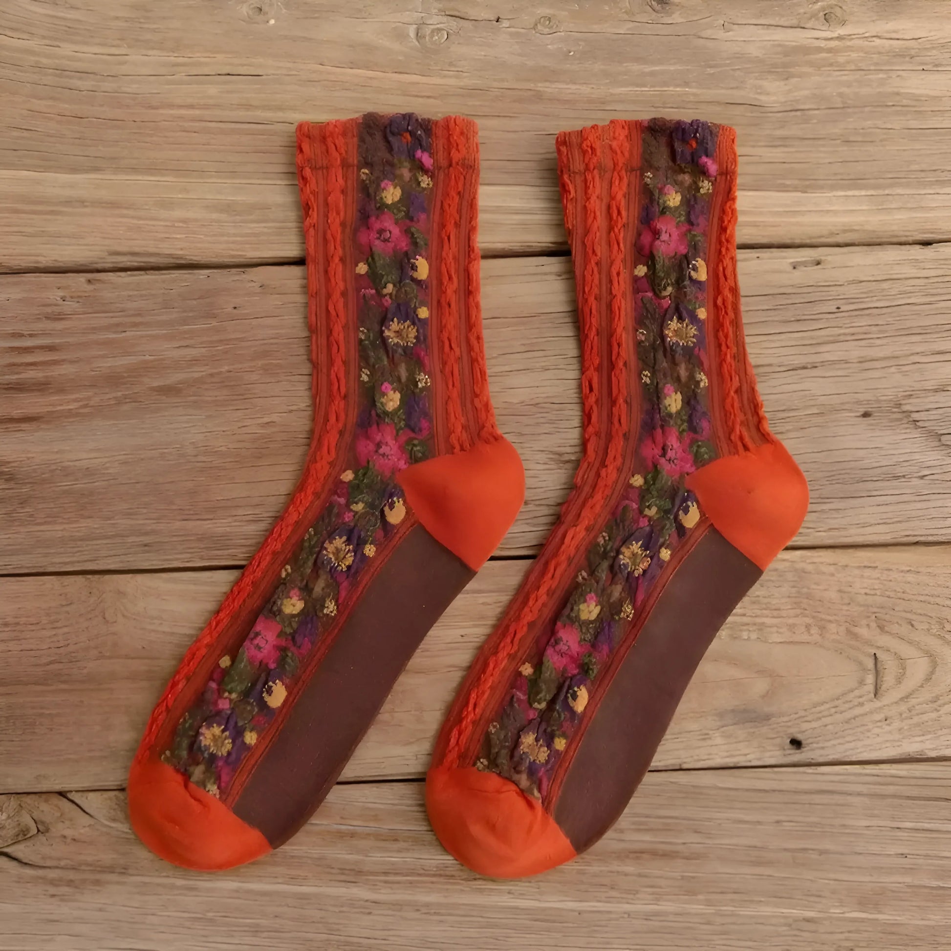 Rouge Chaussettes décoratives à motif floral