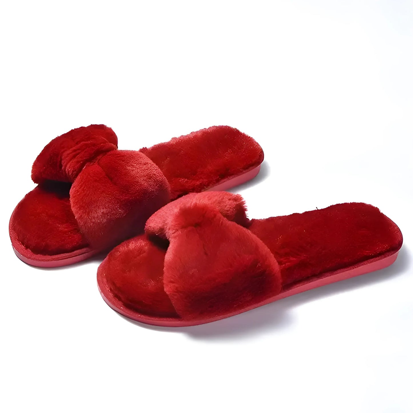 Rouge Chaussons pour femmes avec nœud