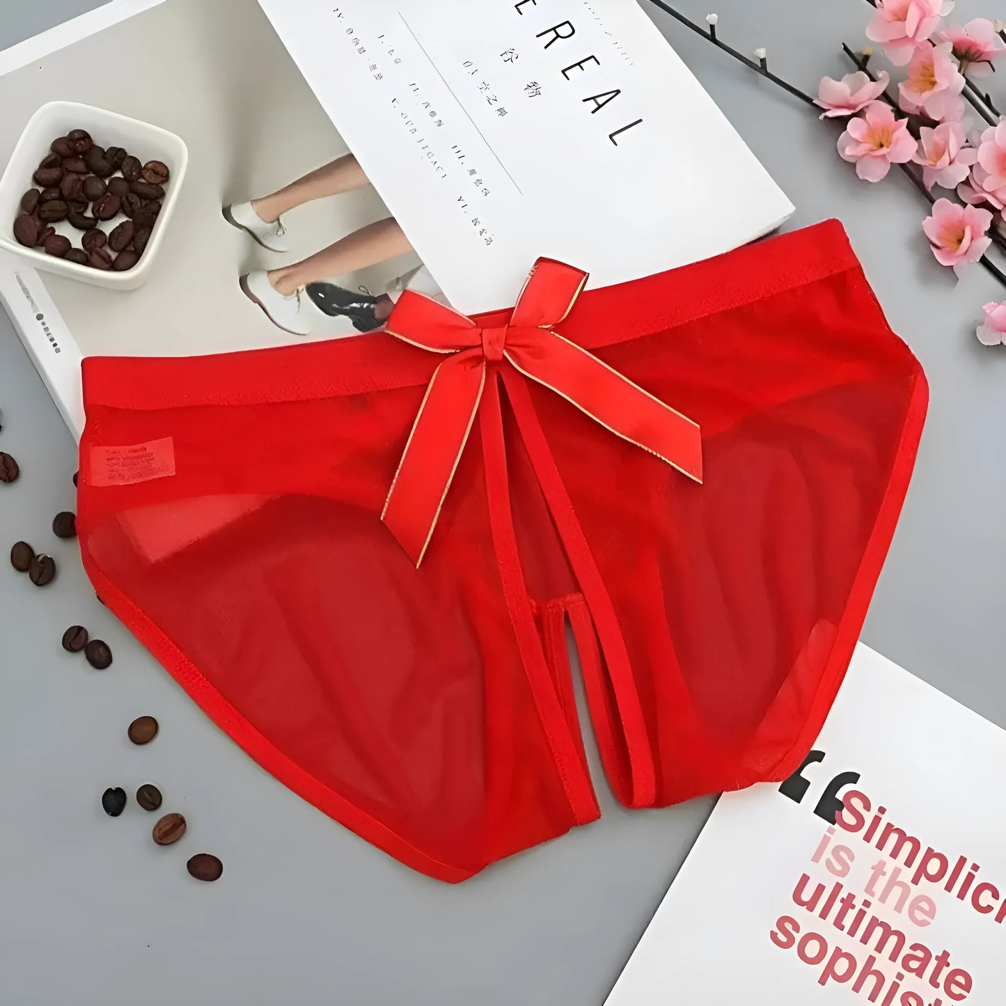 Rouge Culotte en dentelle avec nœud et détail découpé