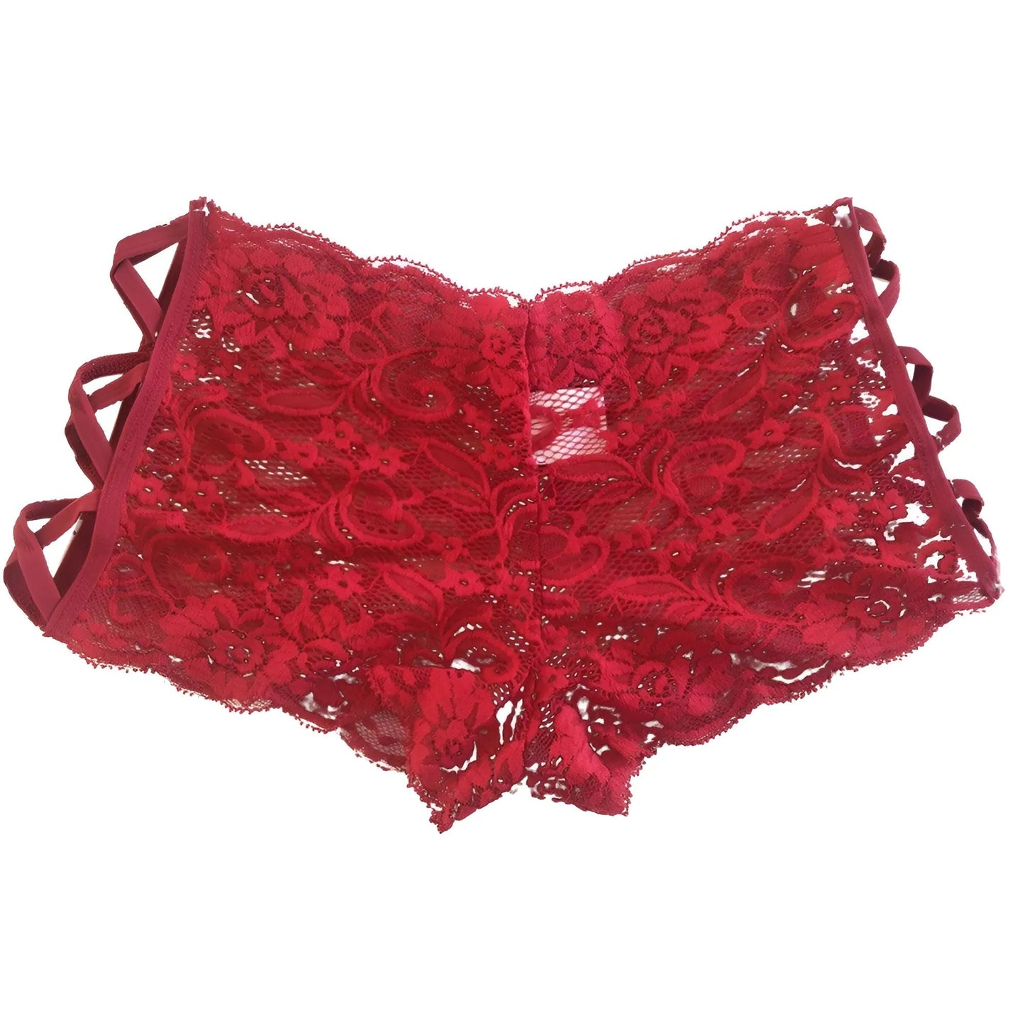 Rouge Culottes en dentelle avec des bretelles décoratives